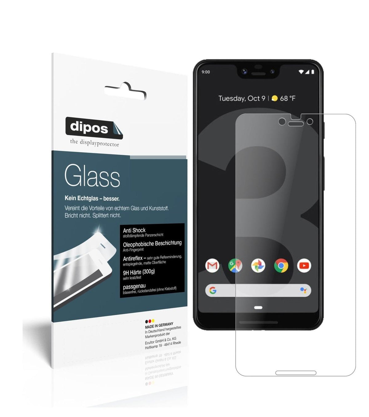 Matte Displayschutzfolie von dipos passend für Google Pixel 3 XL, 9H kratzfest und blasenfrei montiert