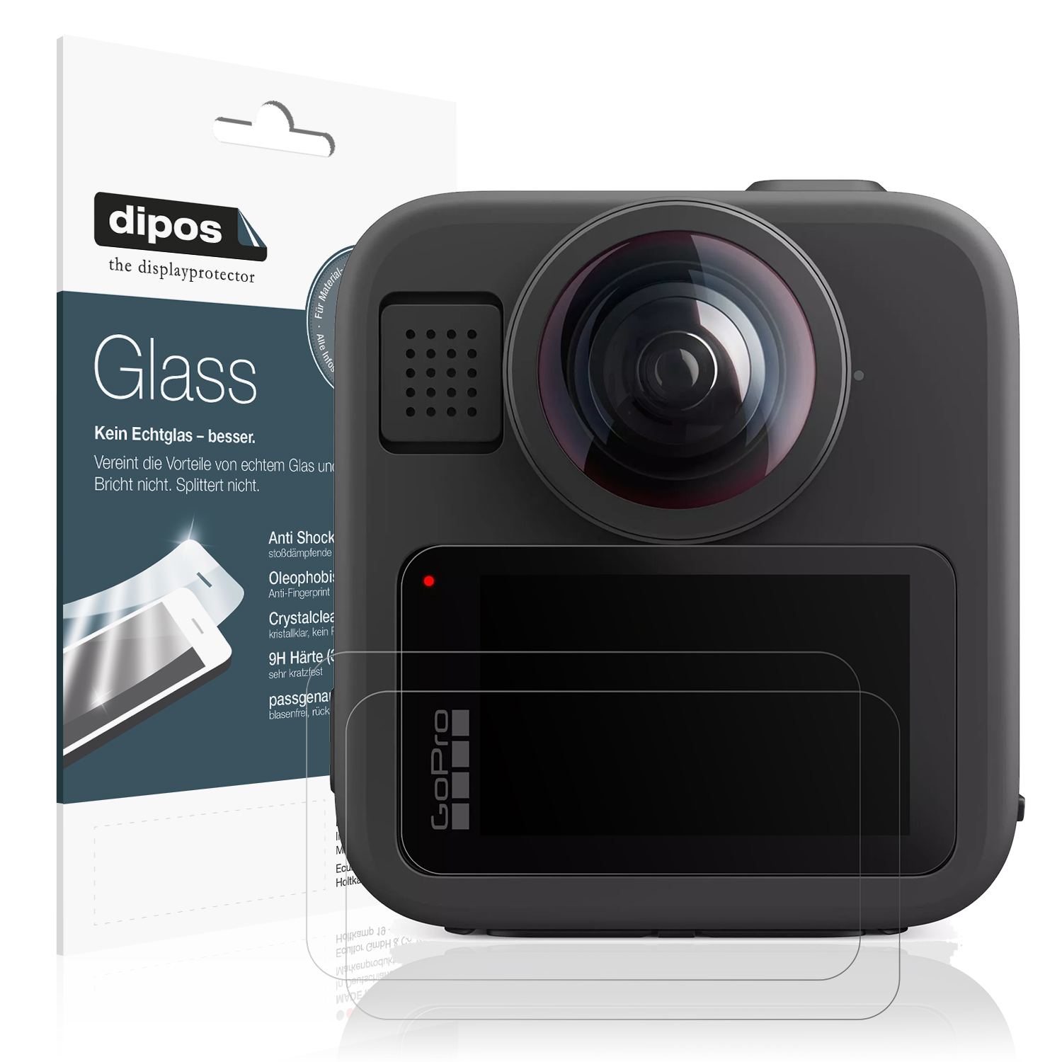 Matte Displayschutzfolie von dipos passend für GoPro Max 2, 9H kratzfest und blasenfrei montiert