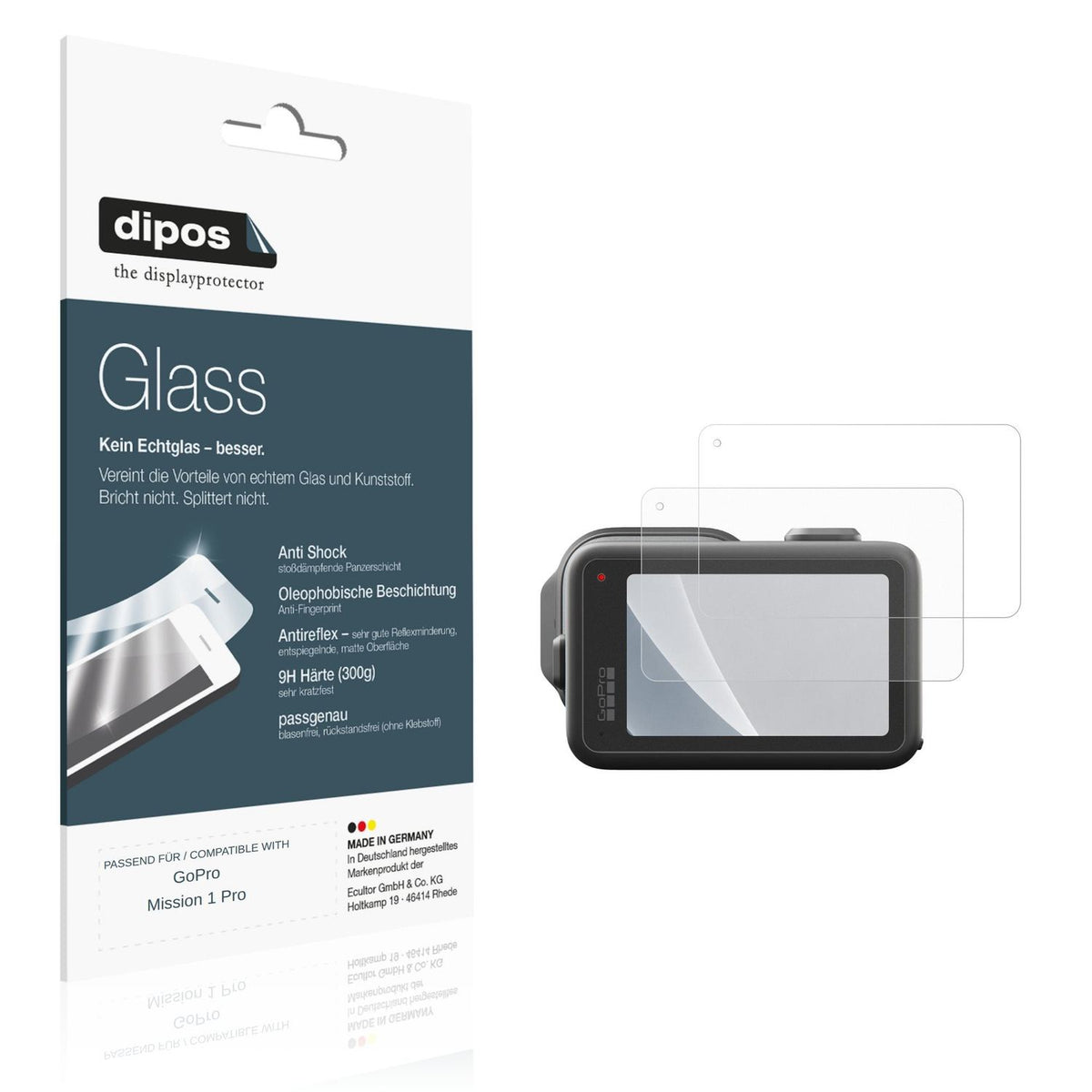 Matte Displayschutzfolie von dipos passend für GoPro Mission 1 Pro, 9H kratzfest und blasenfrei montiert