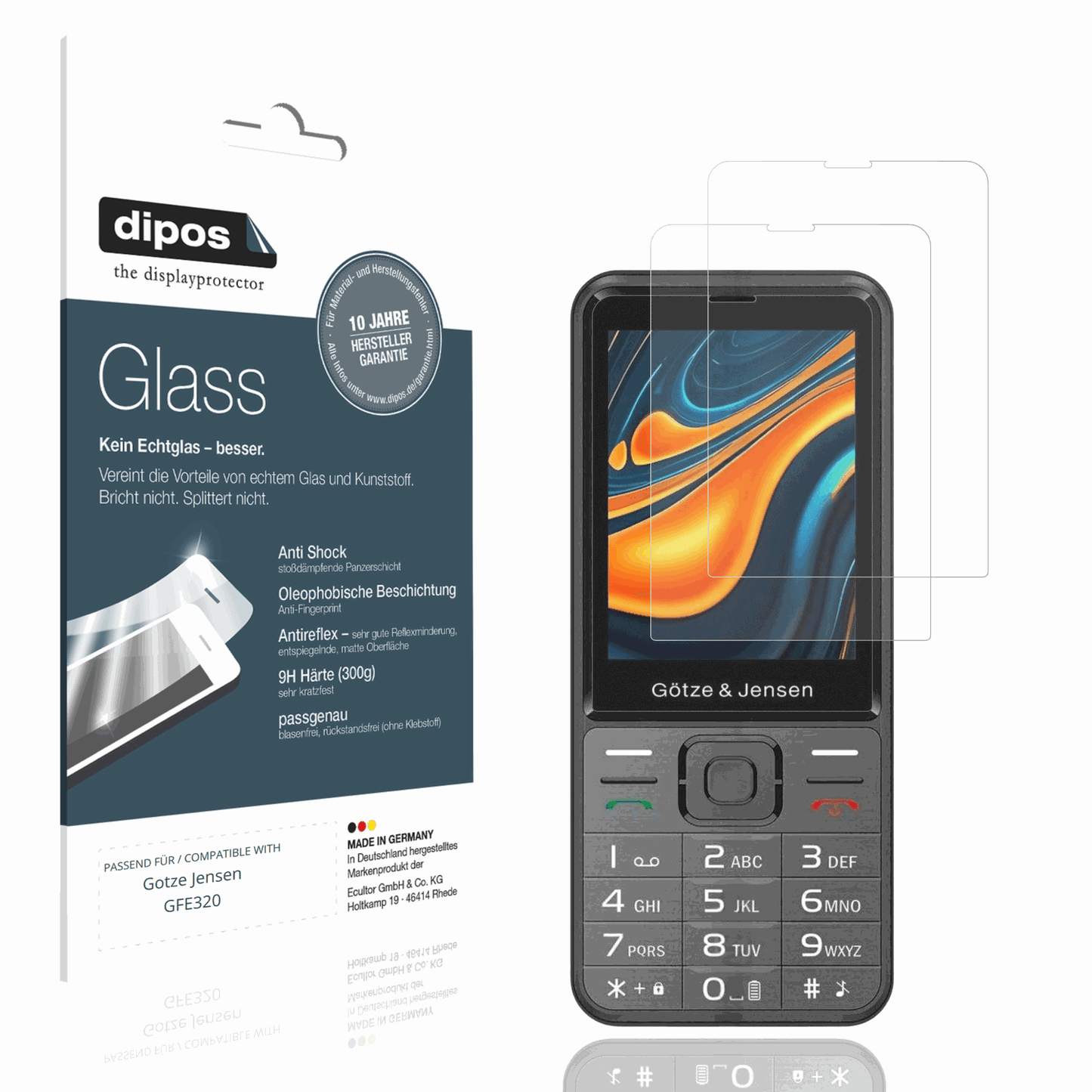 Matte Displayschutzfolie von dipos passend f�r Gotze Jensen GFE320, 9H kratzfest und blasenfrei montiert