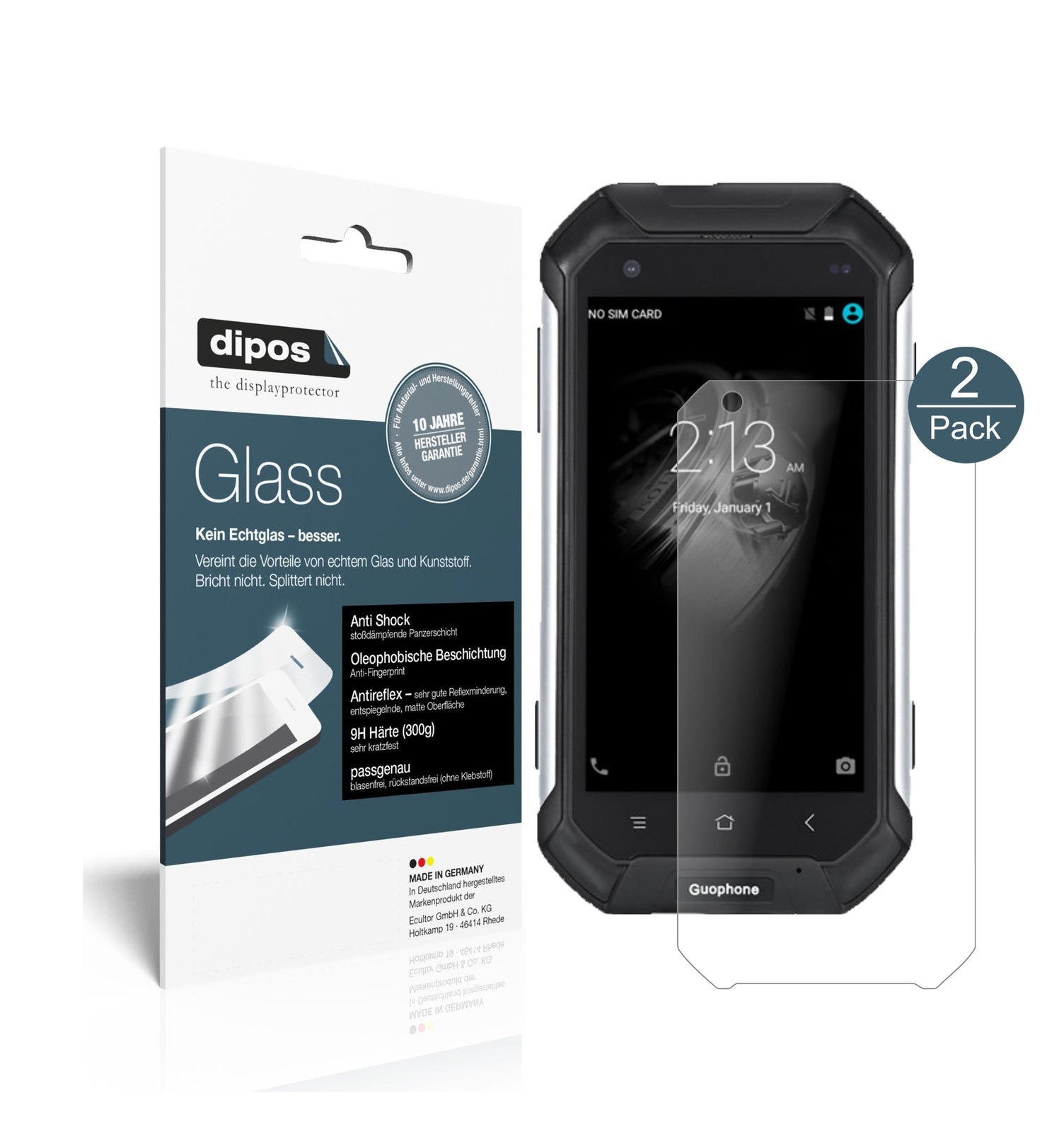 Matte Displayschutzfolie von dipos passend für Guophone V19, 9H kratzfest und blasenfrei montiert