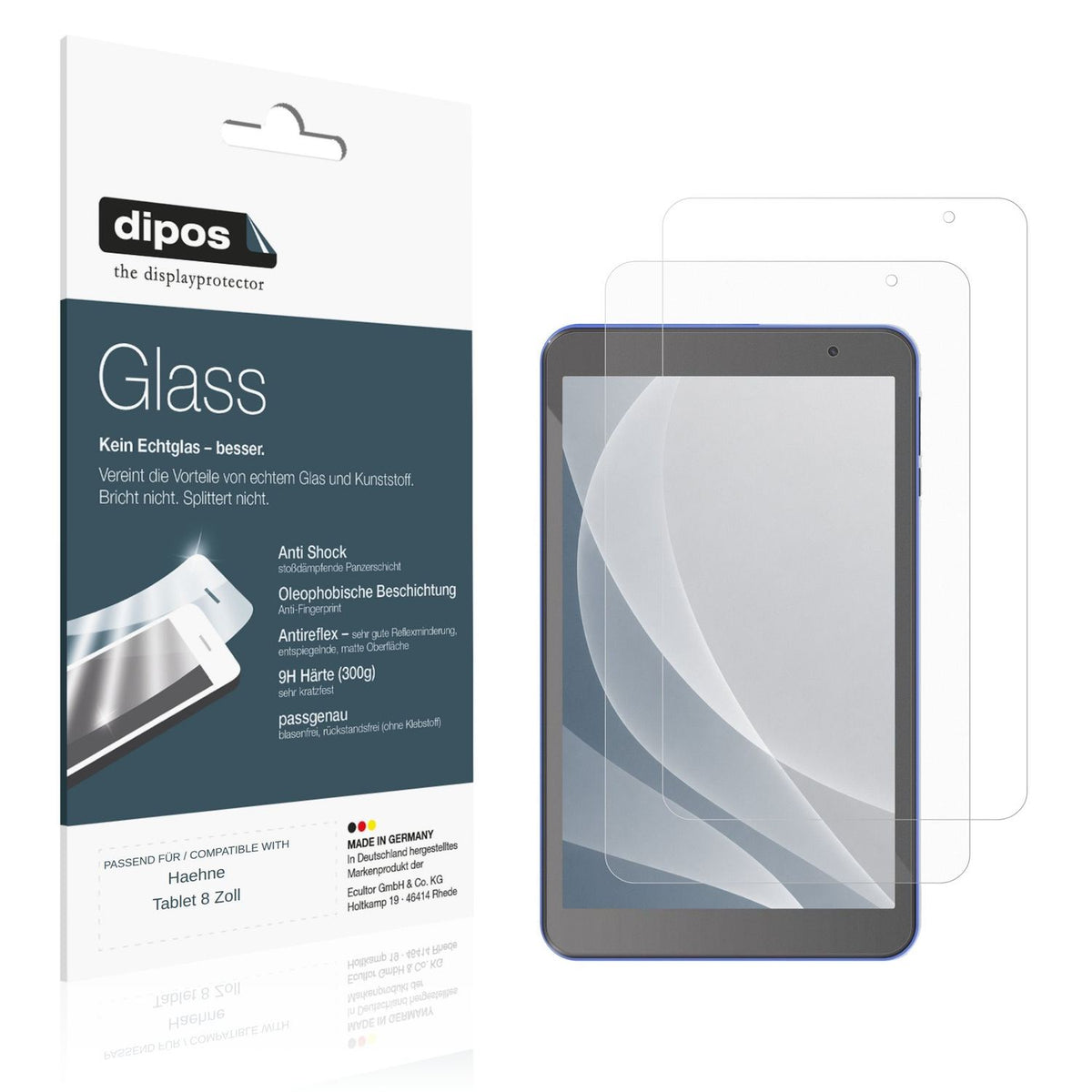 Matte Displayschutzfolie von dipos passend für Haehne Tablet 8 Zoll, 9H kratzfest und blasenfrei montiert