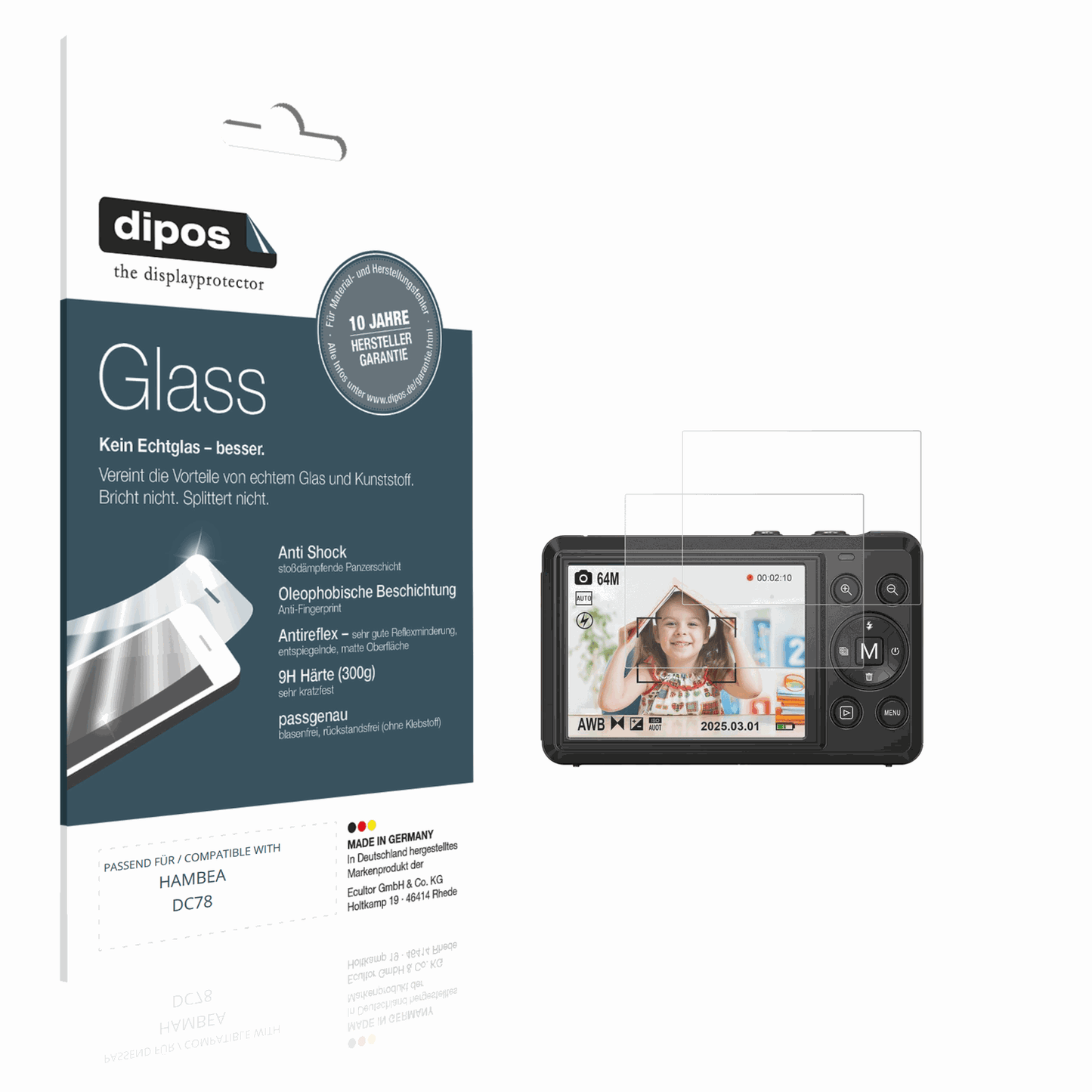 Matte Displayschutzfolie von dipos passend für HAMBEA DC78, 9H kratzfest und blasenfrei montiert
