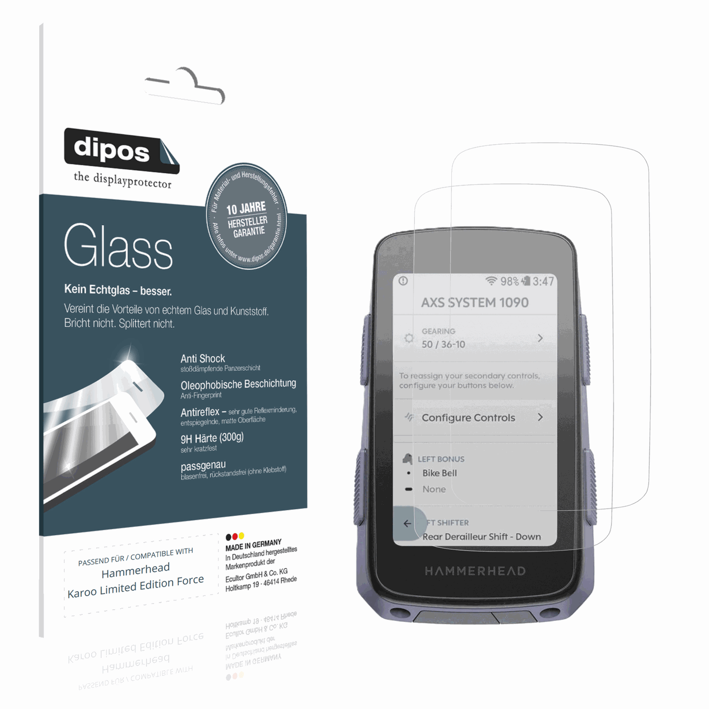 Matte Displayschutzfolie von dipos passend für Hammerhead Karoo Limited Edition Force, 9H kratzfest und blasenfrei montiert