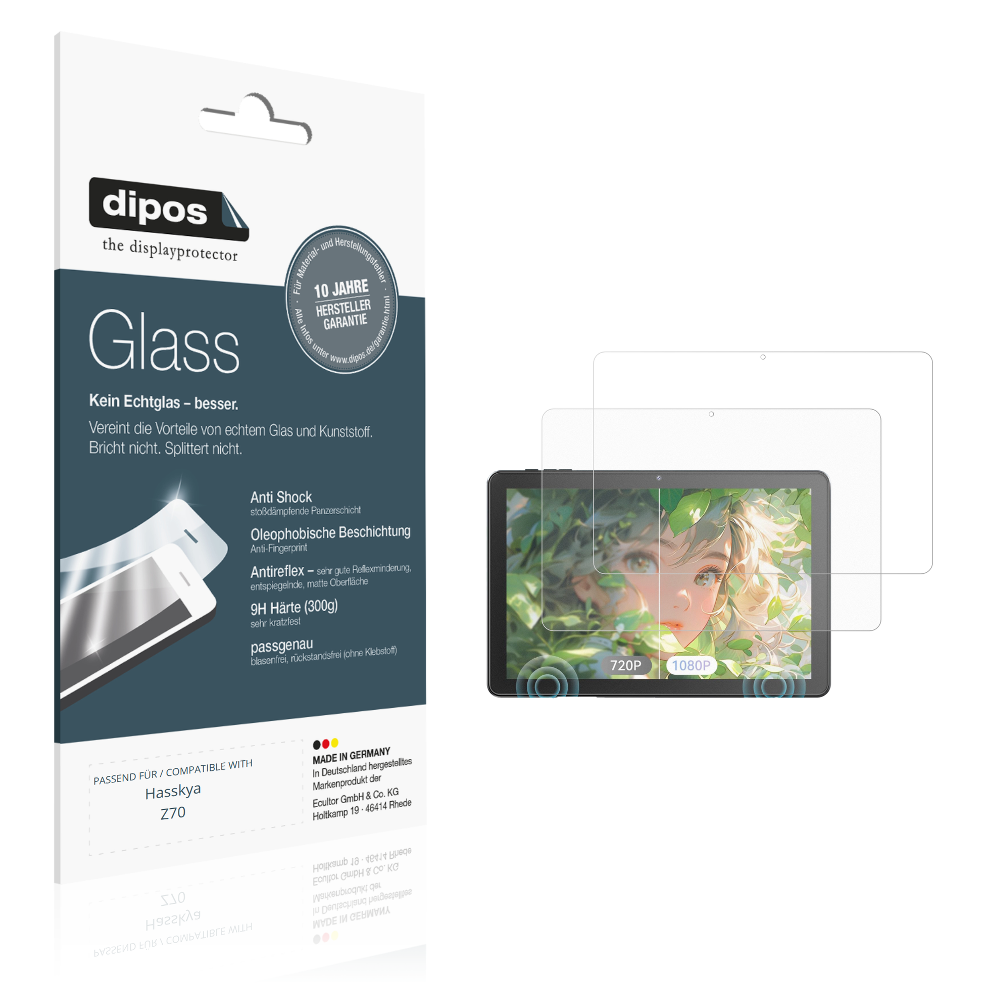 Matte Displayschutzfolie von dipos passend für Hasskya Z70, 9H kratzfest und blasenfrei montiert