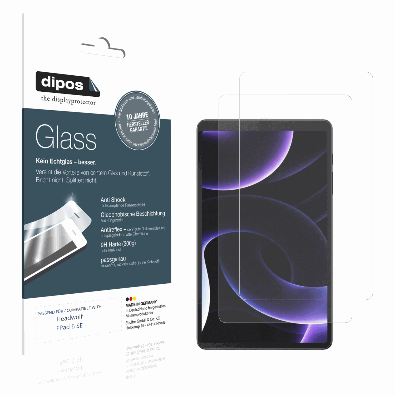 Matte Displayschutzfolie von dipos passend für Headwolf FPad 6 SE, 9H kratzfest und blasenfrei montiert