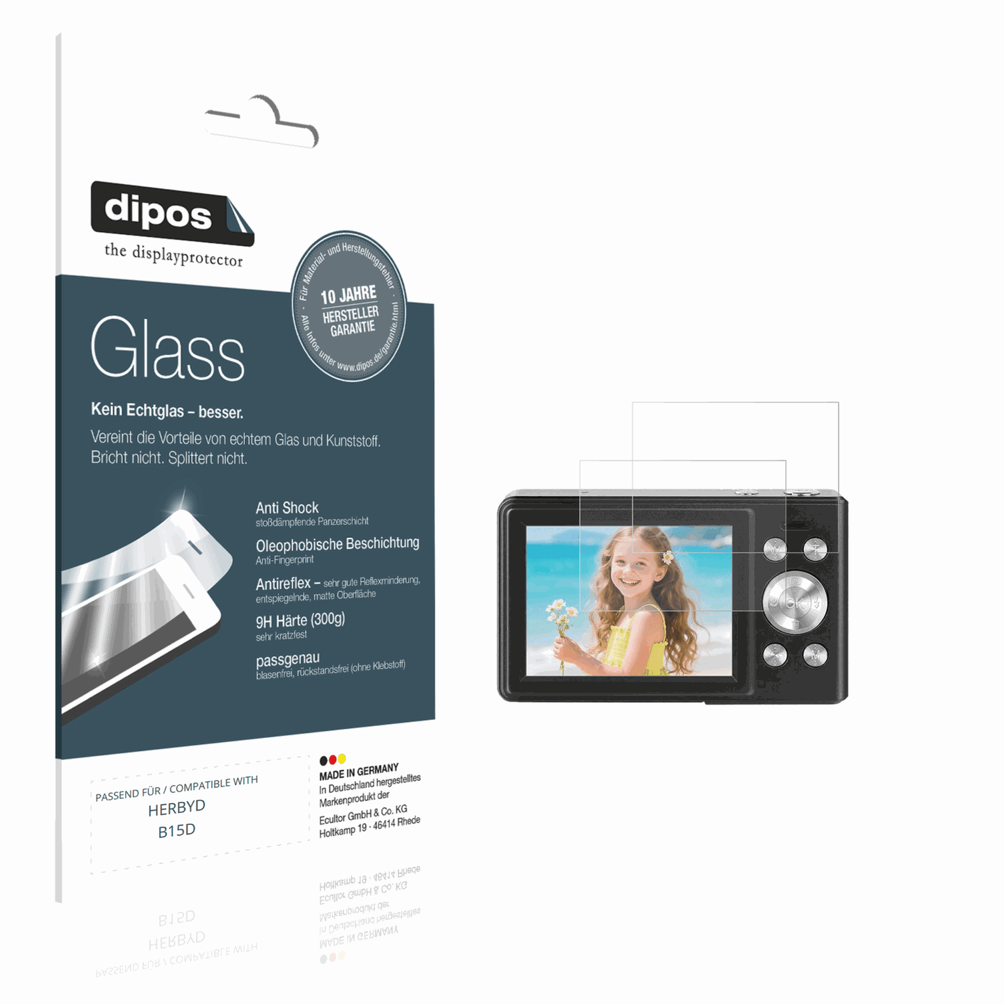 Matte Displayschutzfolie von dipos passend für HERBYD B15D, 9H kratzfest und blasenfrei montiert
