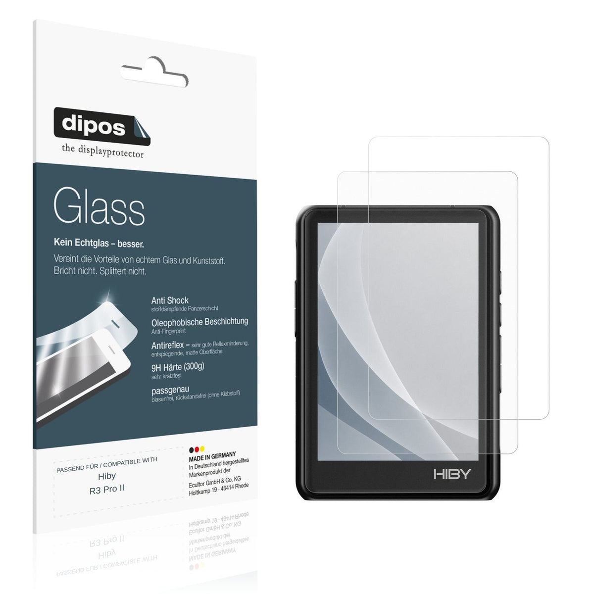 Matte Displayschutzfolie von dipos passend für Hiby R3 Pro II, 9H kratzfest und blasenfrei montiert