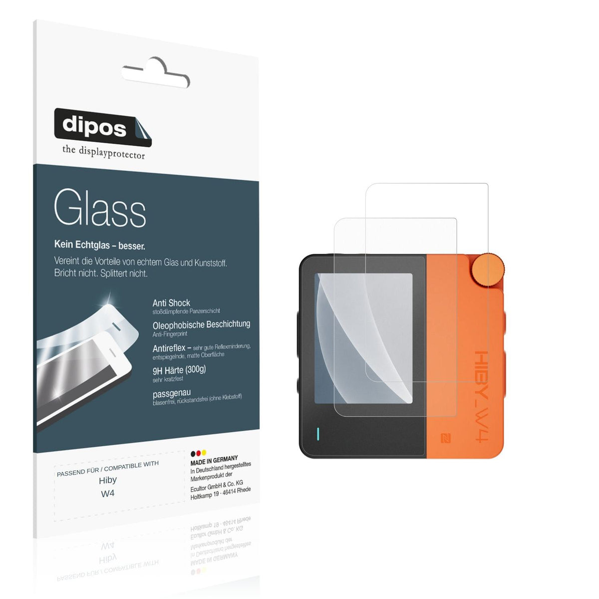Matte Displayschutzfolie von dipos passend für Hiby W4, 9H kratzfest und blasenfrei montiert