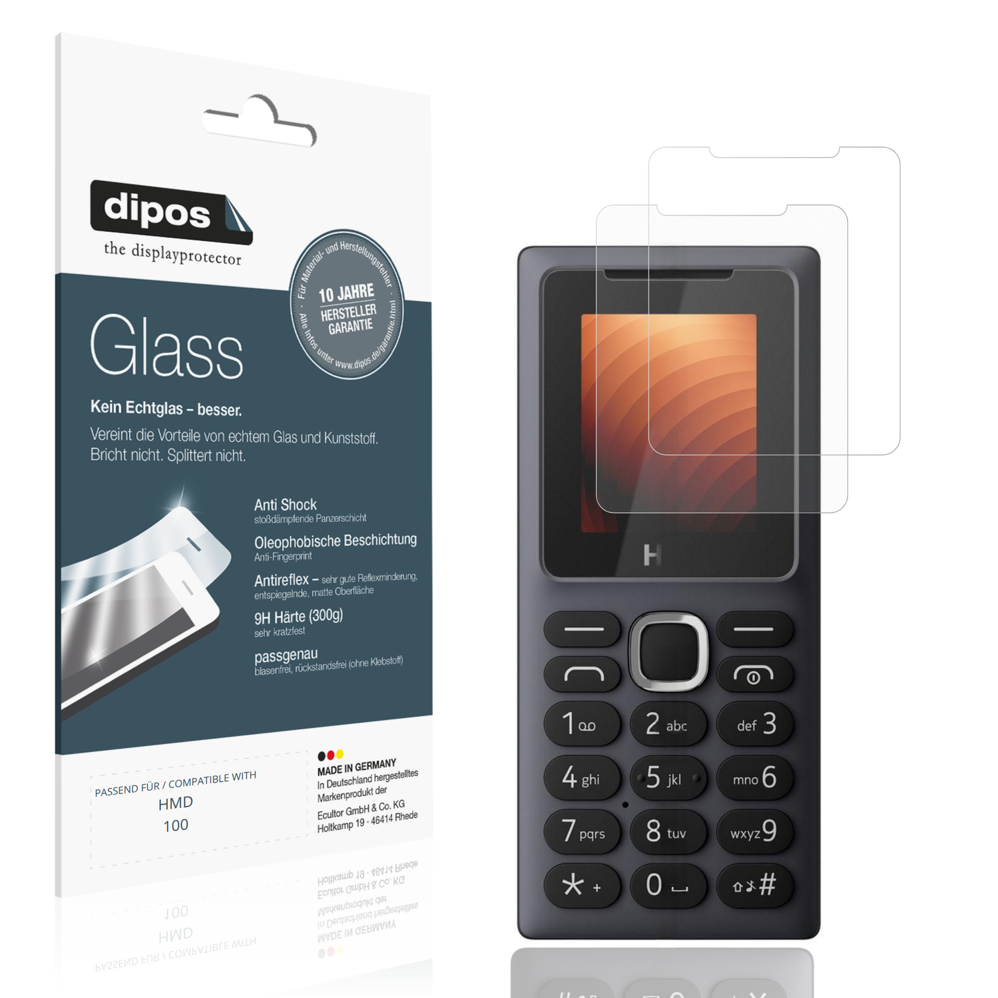 Matte Displayschutzfolie von dipos passend für HMD 100, 9H kratzfest und blasenfrei montiert