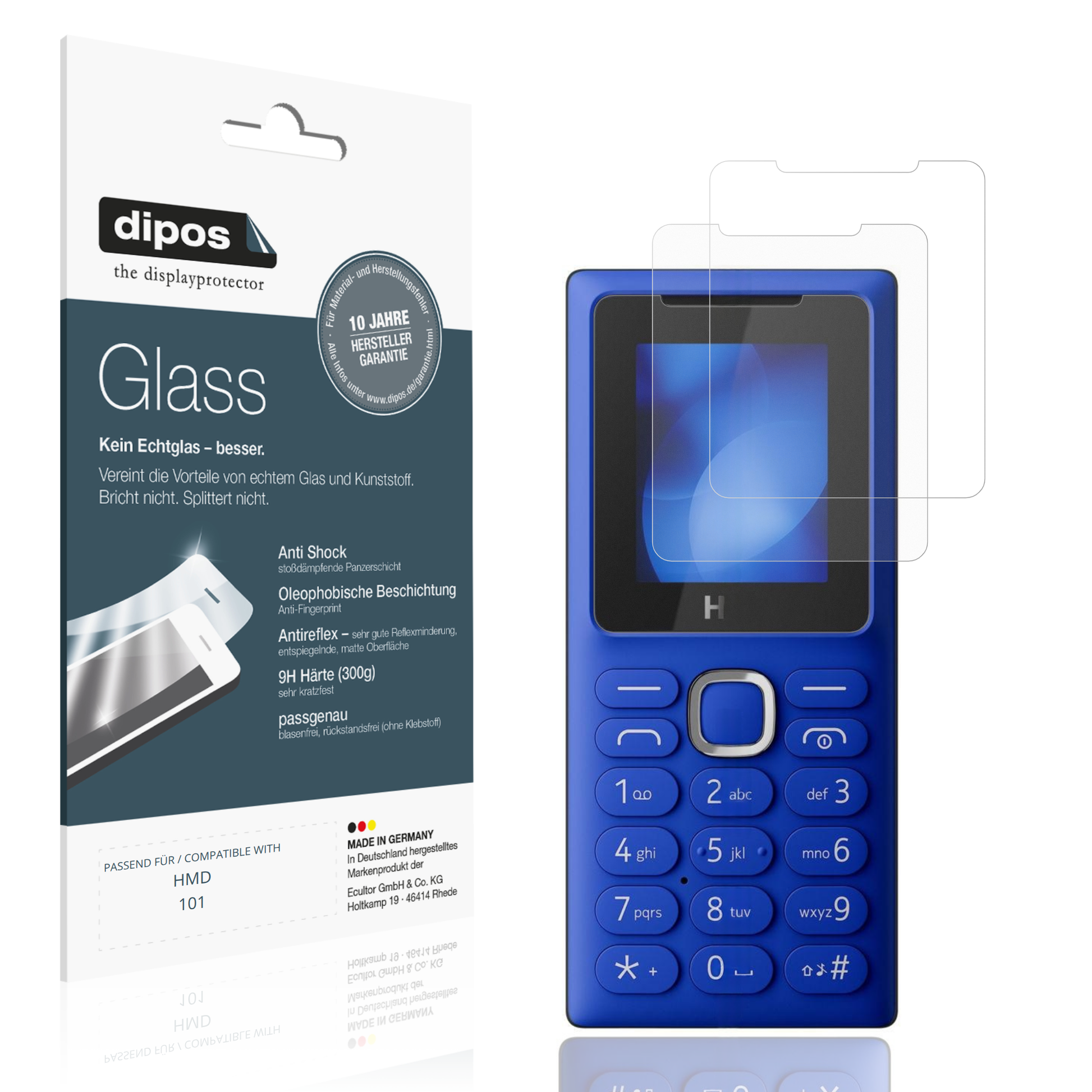 Matte Displayschutzfolie von dipos passend für HMD 101, 9H kratzfest und blasenfrei montiert