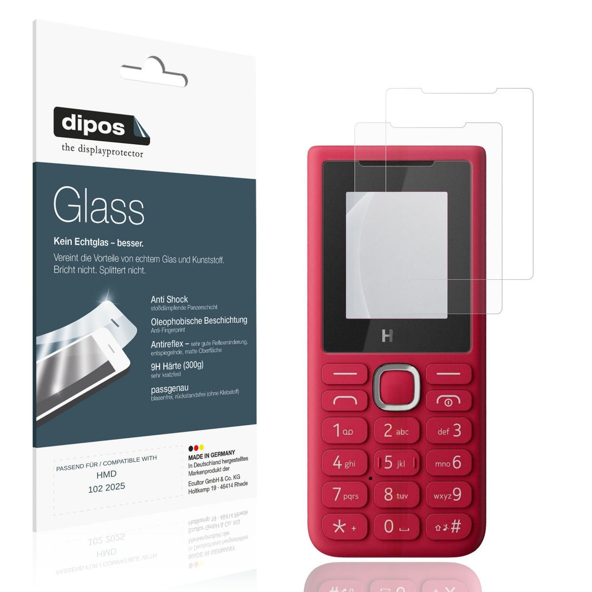 Matte Displayschutzfolie von dipos passend für HMD 102 2025, 9H kratzfest und blasenfrei montiert