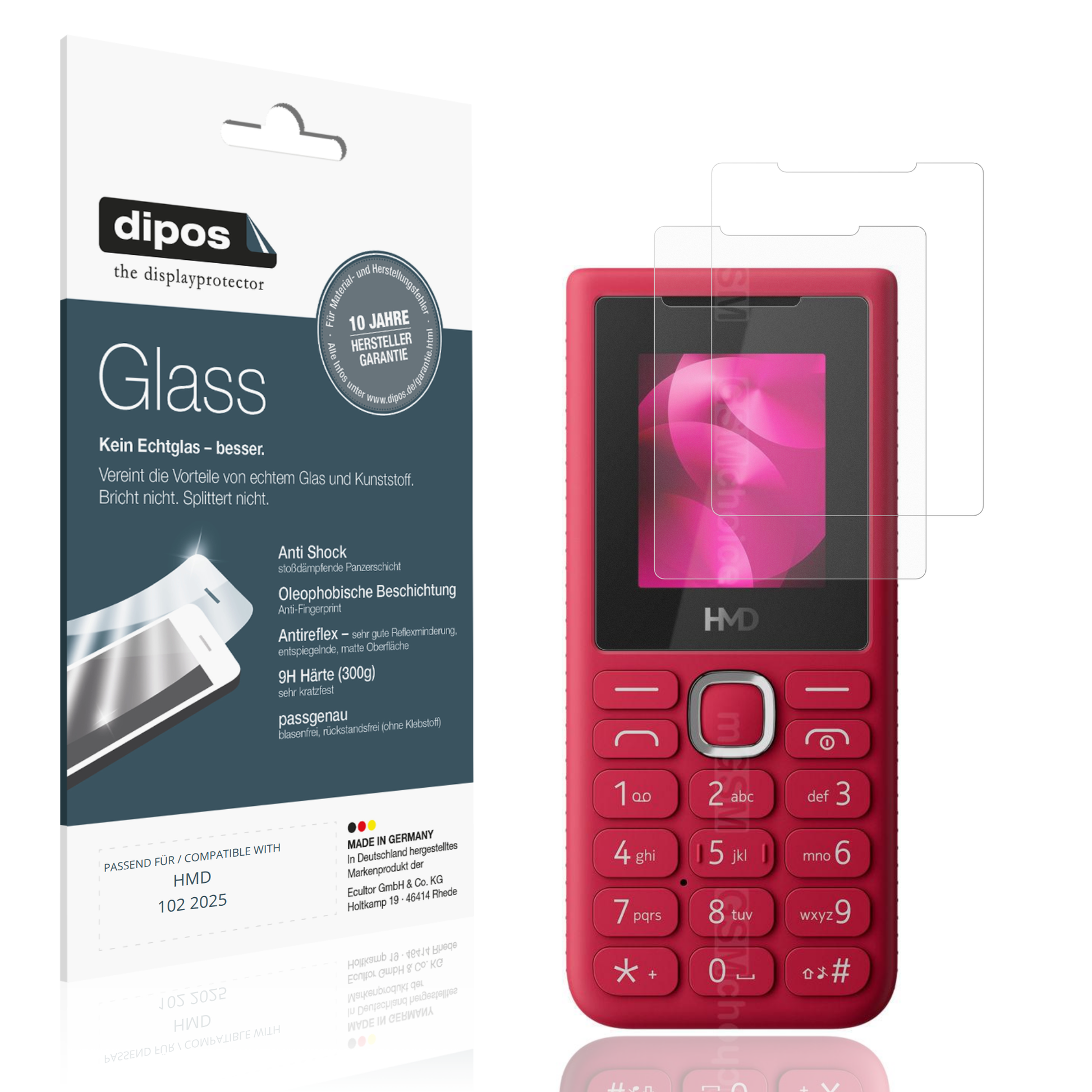 Matte Displayschutzfolie von dipos passend für HMD 102 2025, 9H kratzfest und blasenfrei montiert
