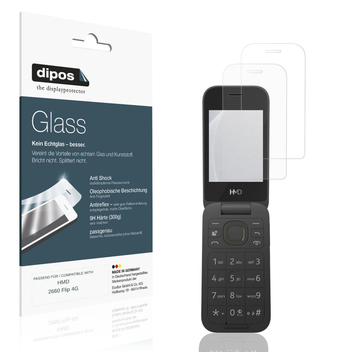 Matte Displayschutzfolie von dipos passend für HMD 2660 Flip 4G, 9H kratzfest und blasenfrei montiert