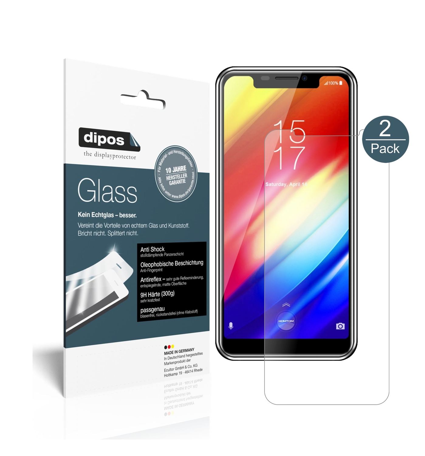 Matte Displayschutzfolie von dipos passend für HomTom H10, 9H kratzfest und blasenfrei montiert