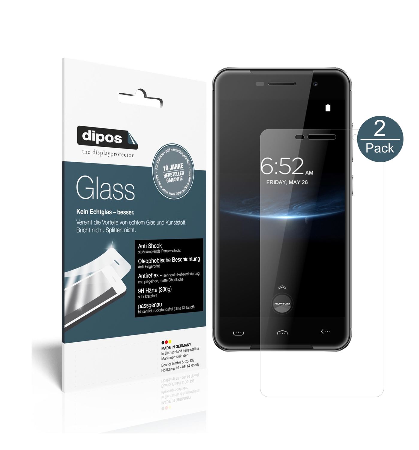 Matte Displayschutzfolie von dipos passend für HOMTOM HT37 Pro, 9H kratzfest und blasenfrei montiert
