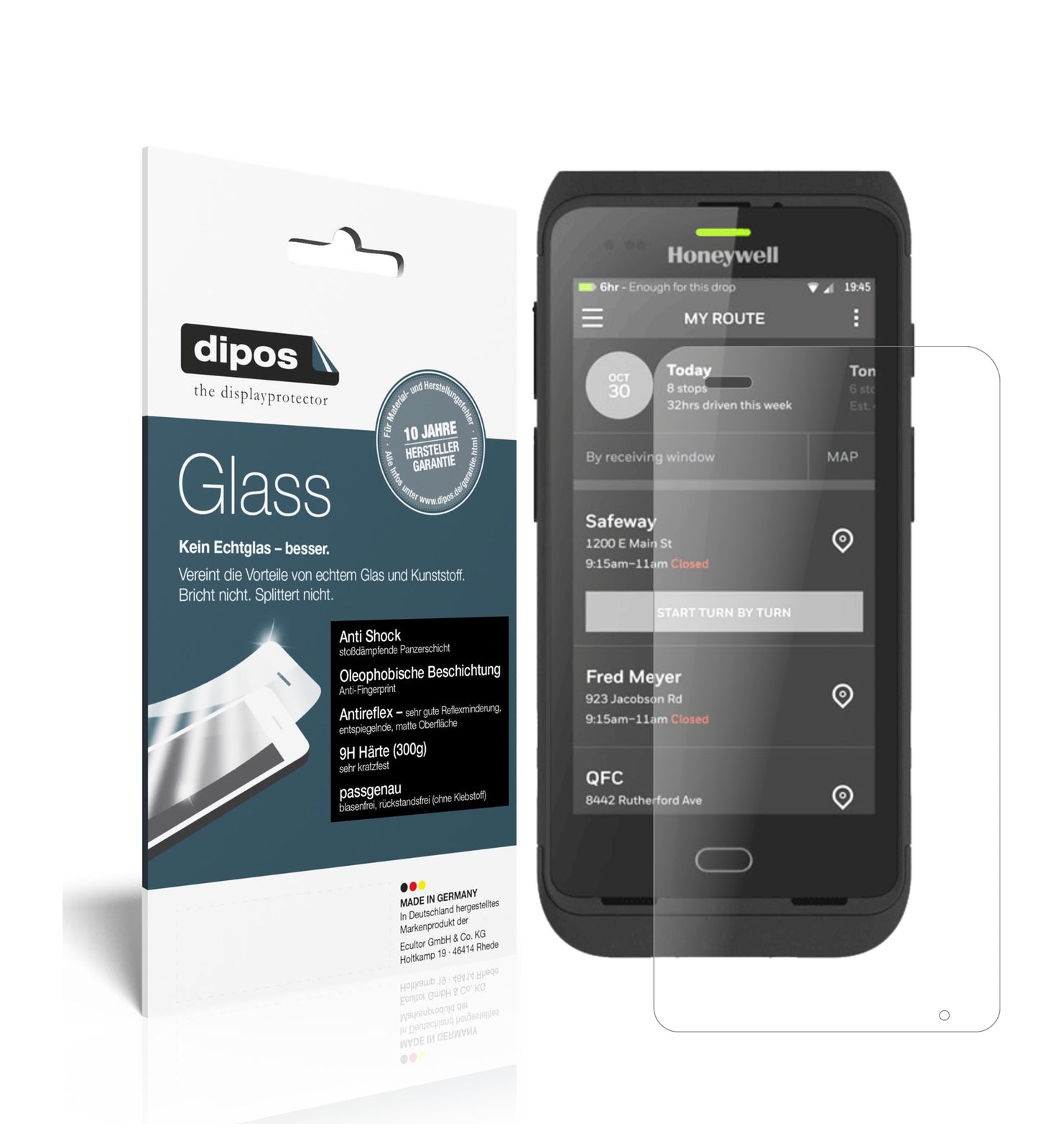 Matte Displayschutzfolie von dipos passend für Honeywell CT40, 9H kratzfest und blasenfrei montiert