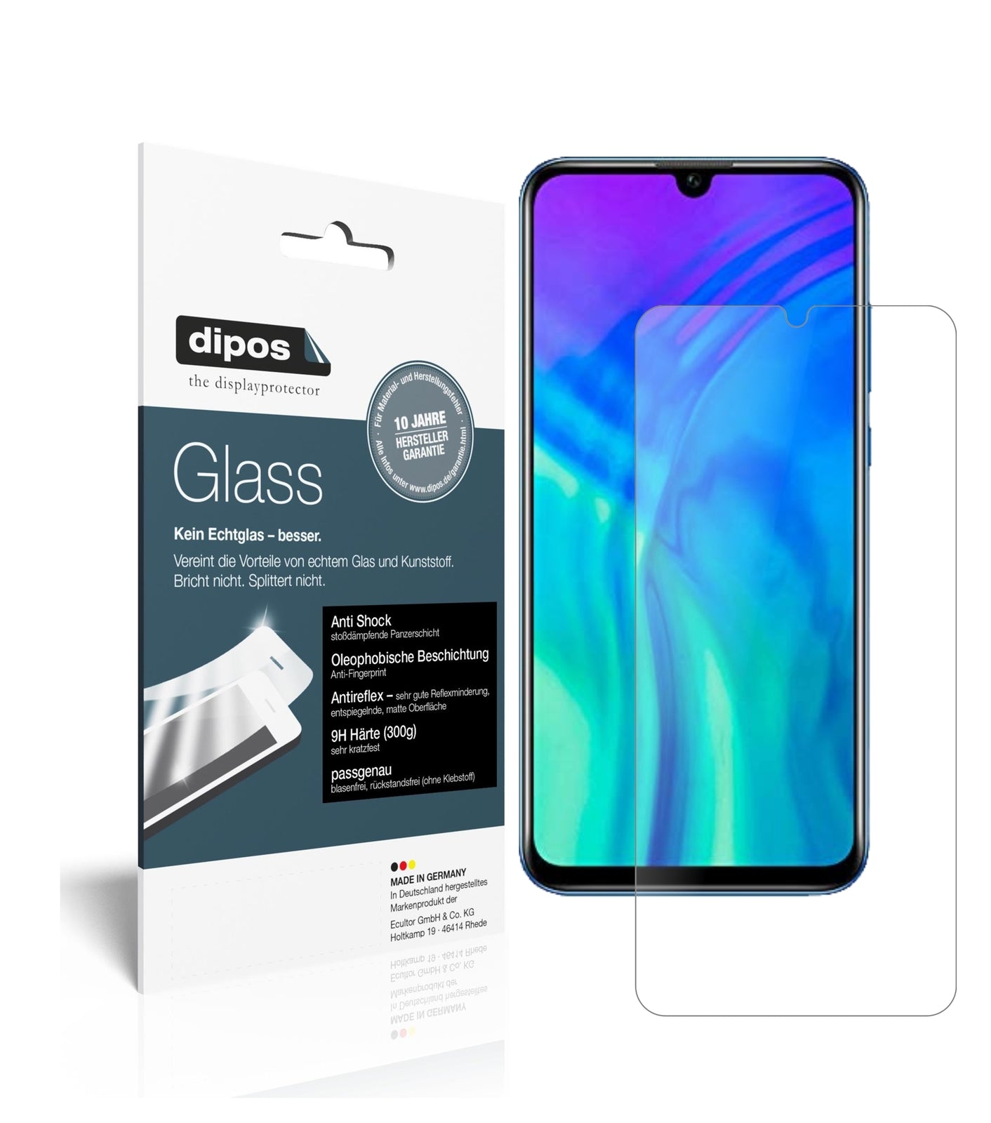 Matte Displayschutzfolie von dipos passend für Honor 20E, 9H kratzfest und blasenfrei montiert