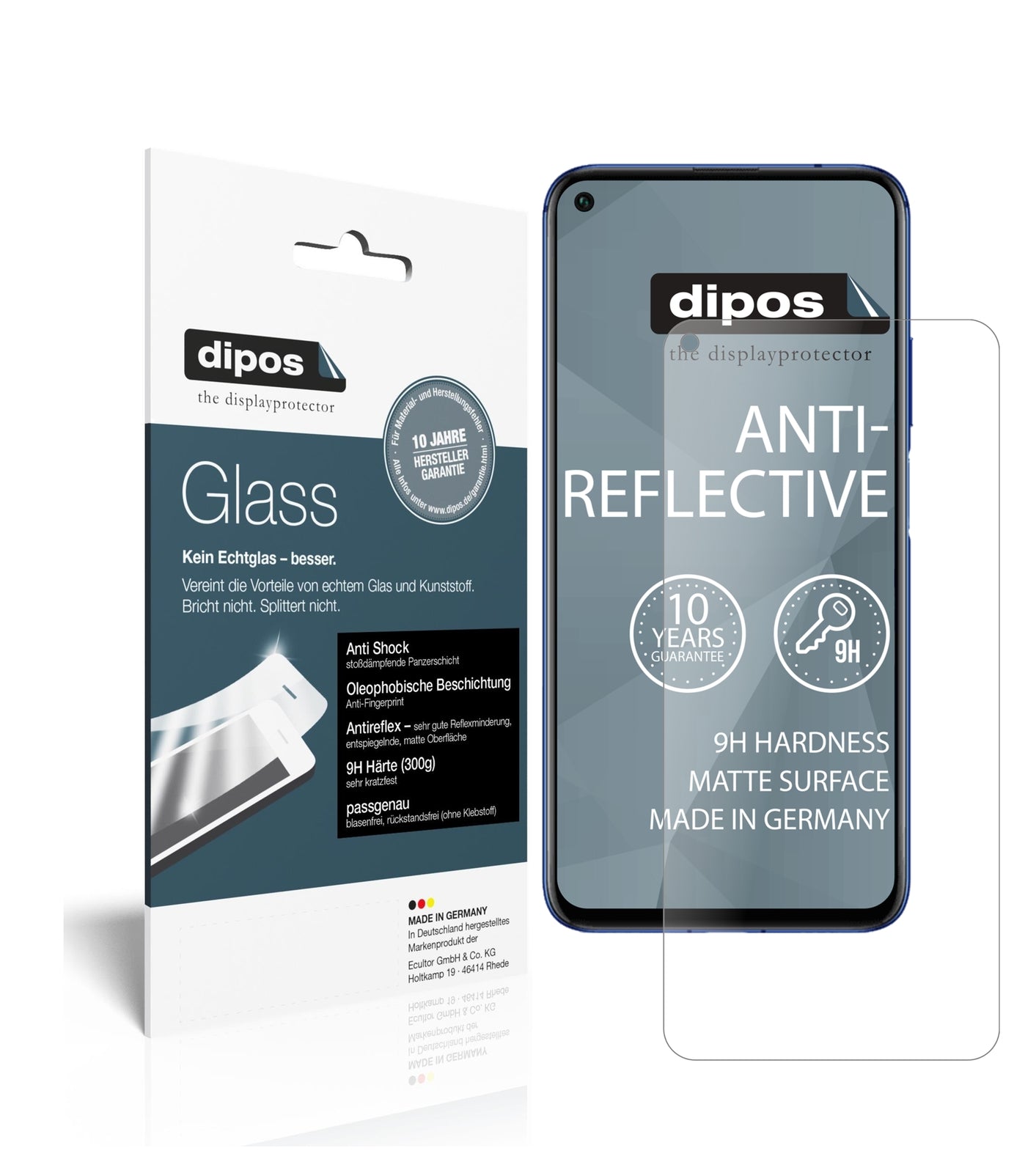 Matte Displayschutzfolie von dipos passend für Honor 20, 9H kratzfest und blasenfrei montiert