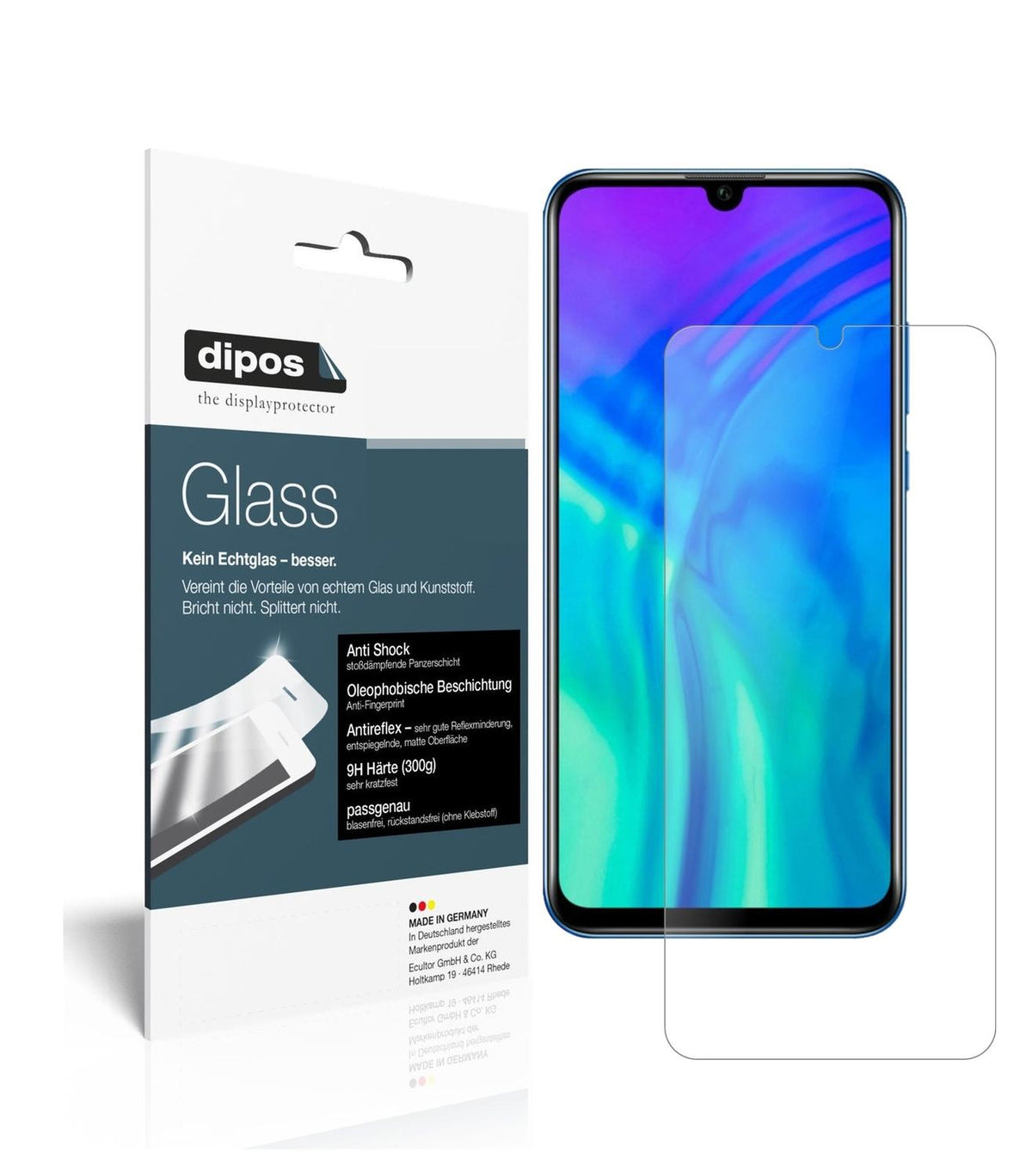 Matte Displayschutzfolie von dipos passend für Honor 20i, 9H kratzfest und blasenfrei montiert