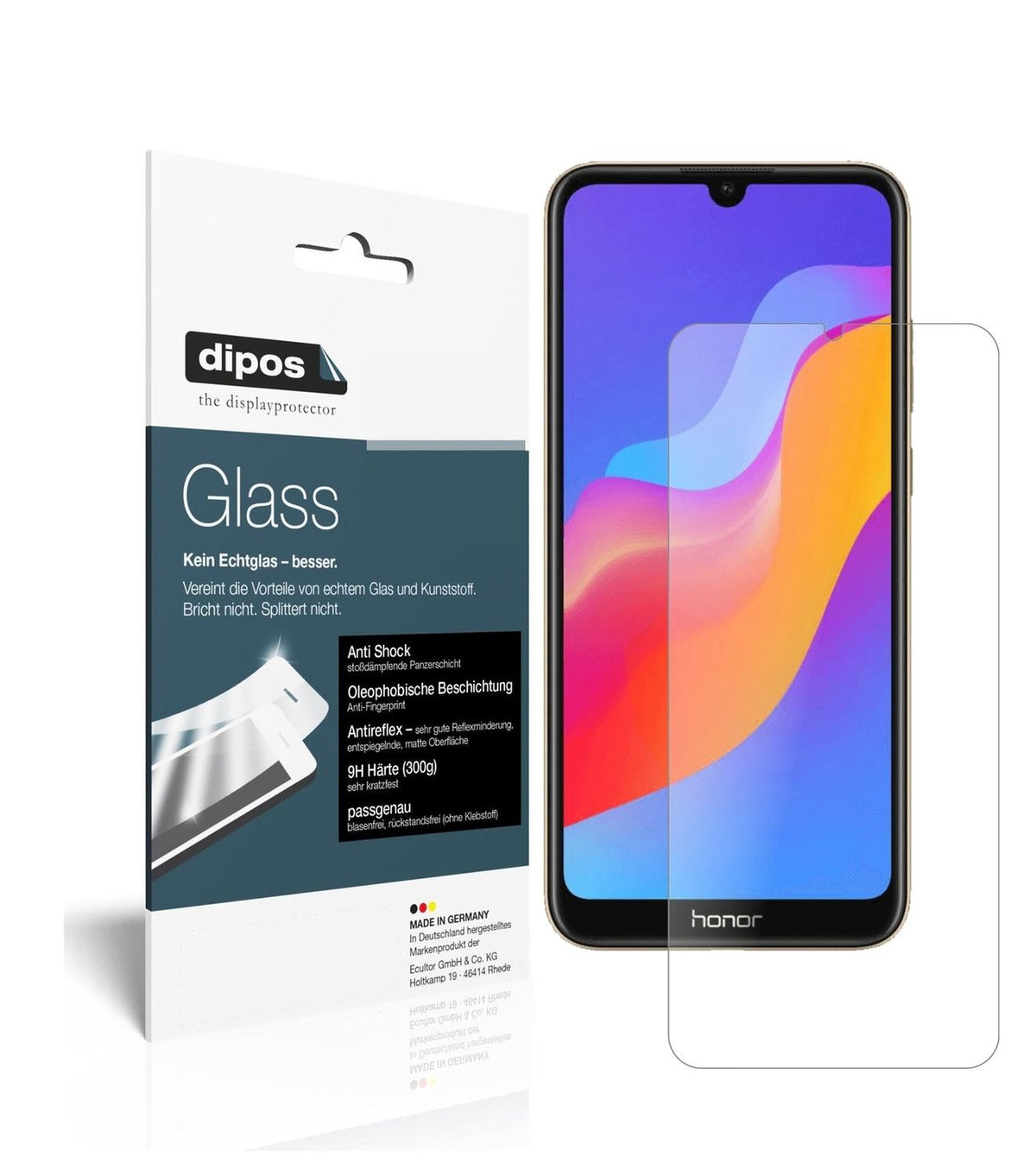 Matte Displayschutzfolie von dipos passend für Honor 8A Pro, 9H kratzfest und blasenfrei montiert