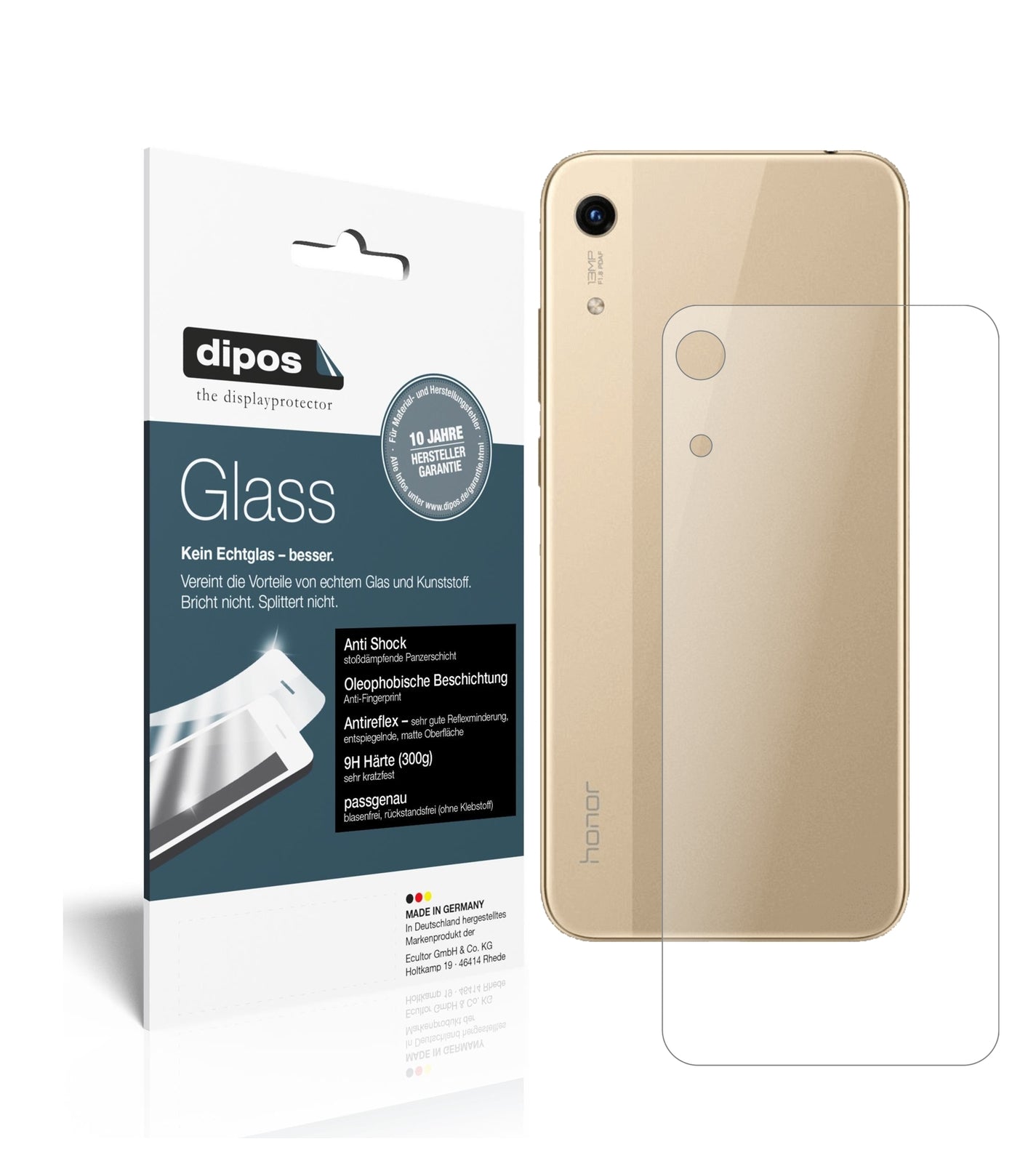 Matte Displayschutzfolie von dipos passend für Honor 8A Rückseite, 9H kratzfest und blasenfrei montiert