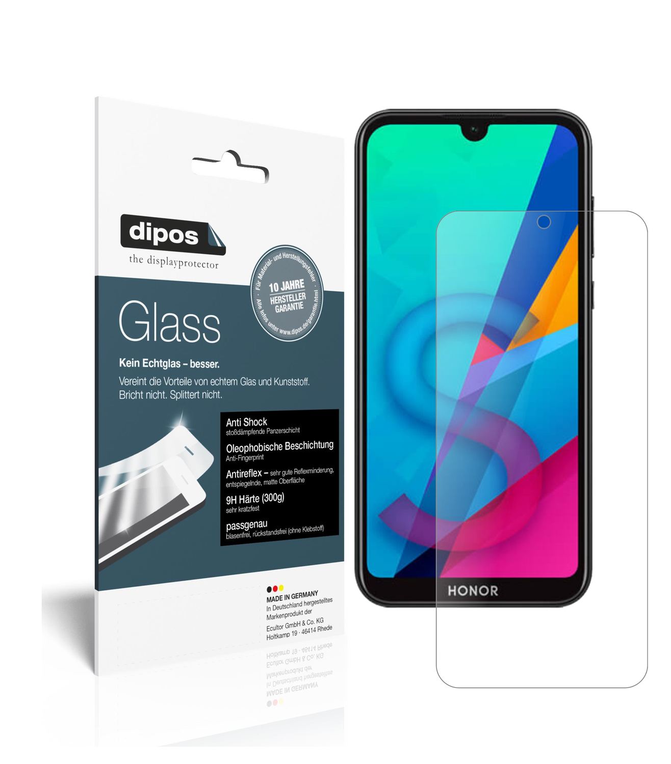 Matte Displayschutzfolie von dipos passend für Honor 8S, 9H kratzfest und blasenfrei montiert