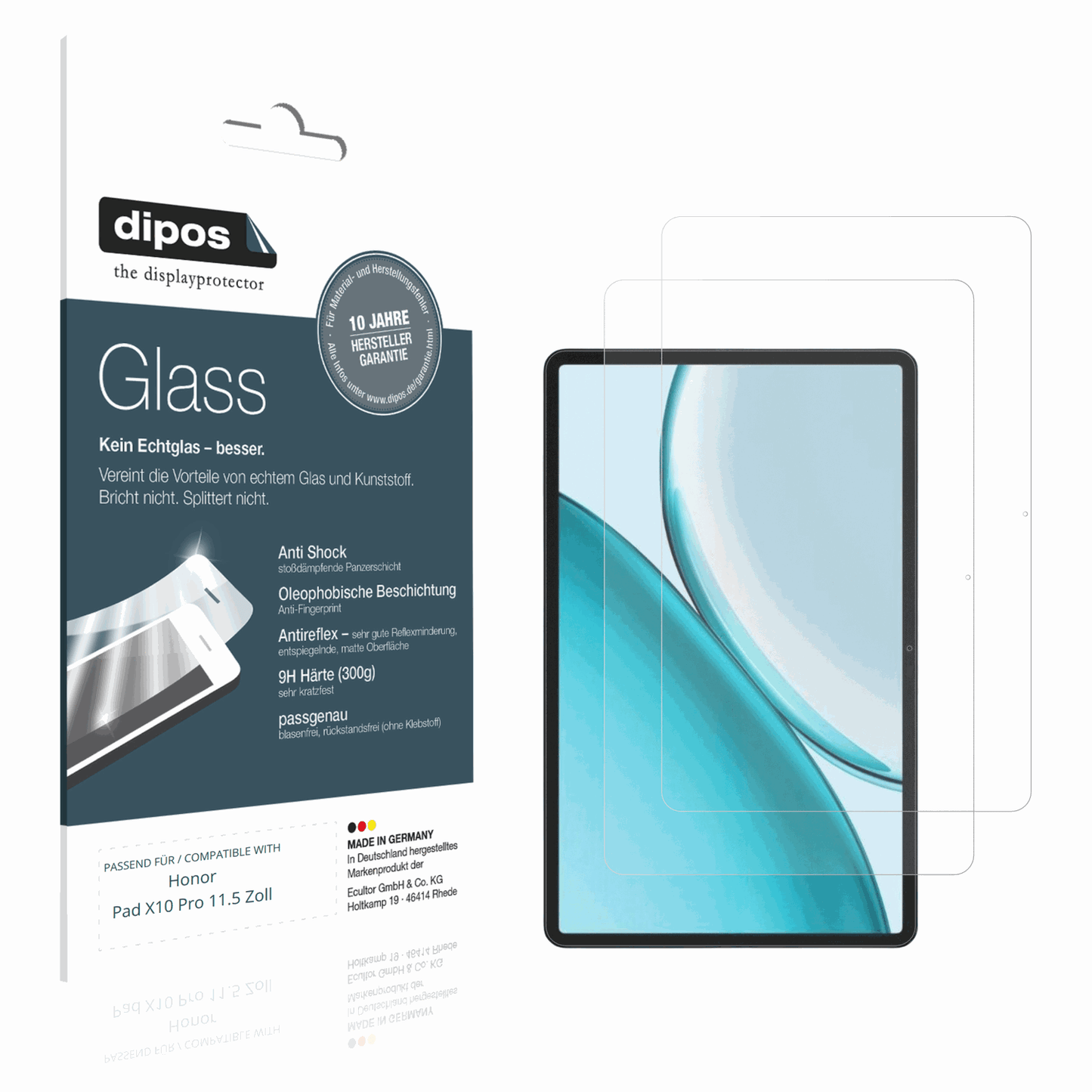 Matte Displayschutzfolie von dipos passend für Honor Pad X10 Pro 11.5 Zoll, 9H kratzfest und blasenfrei montiert