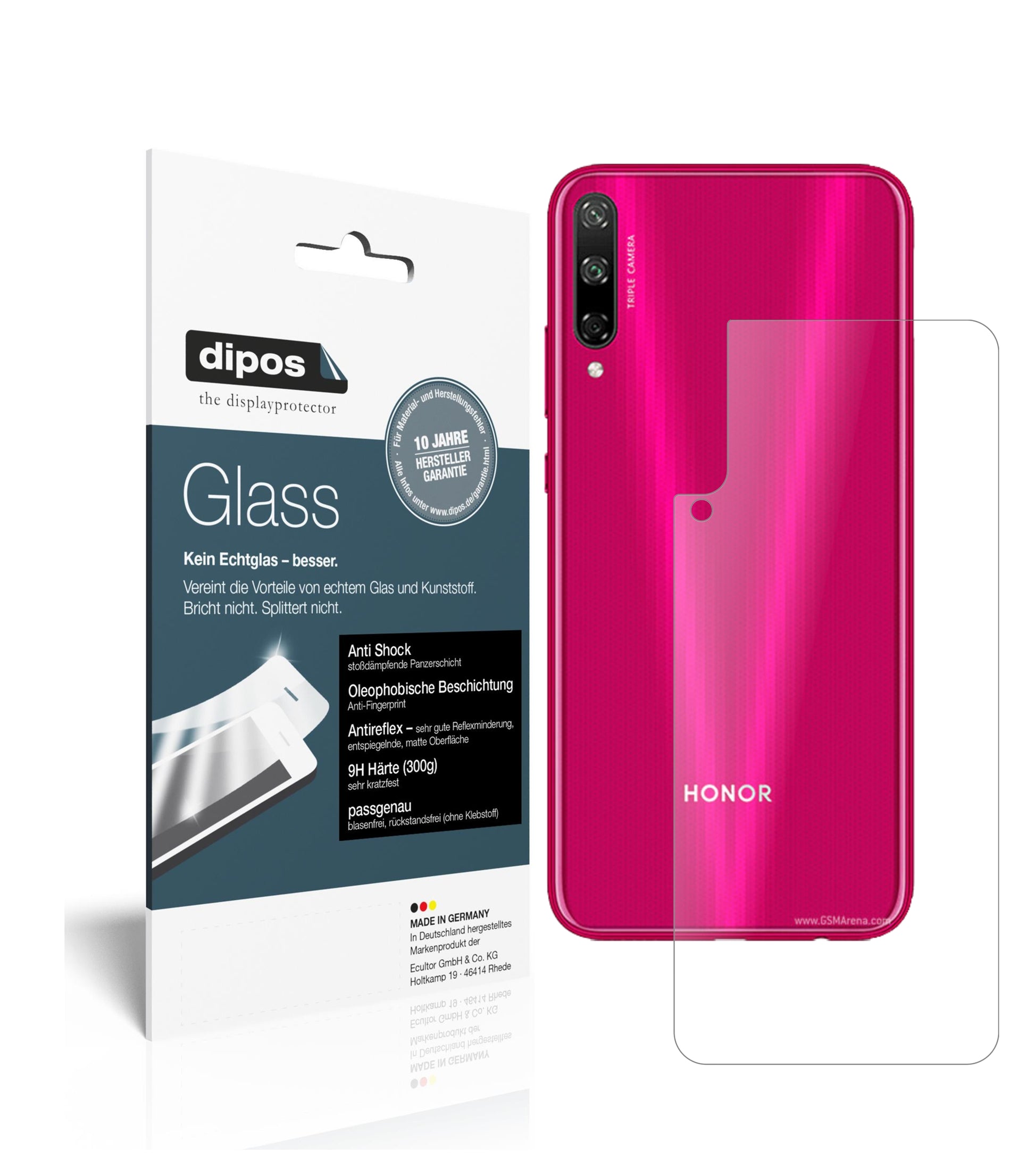 Matte Displayschutzfolie von dipos passend für Honor Play 3 Rückseite, 9H kratzfest und blasenfrei montiert