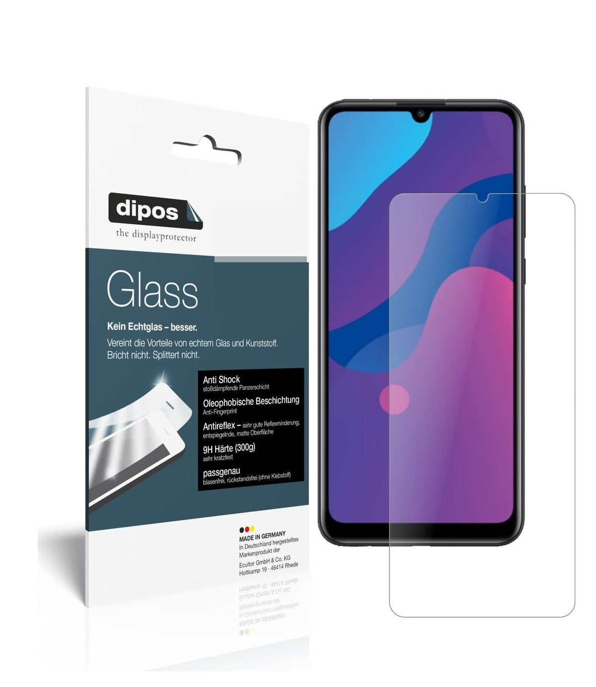 Matte Displayschutzfolie von dipos passend für Huawei Enjoy 10e, 9H kratzfest und blasenfrei montiert