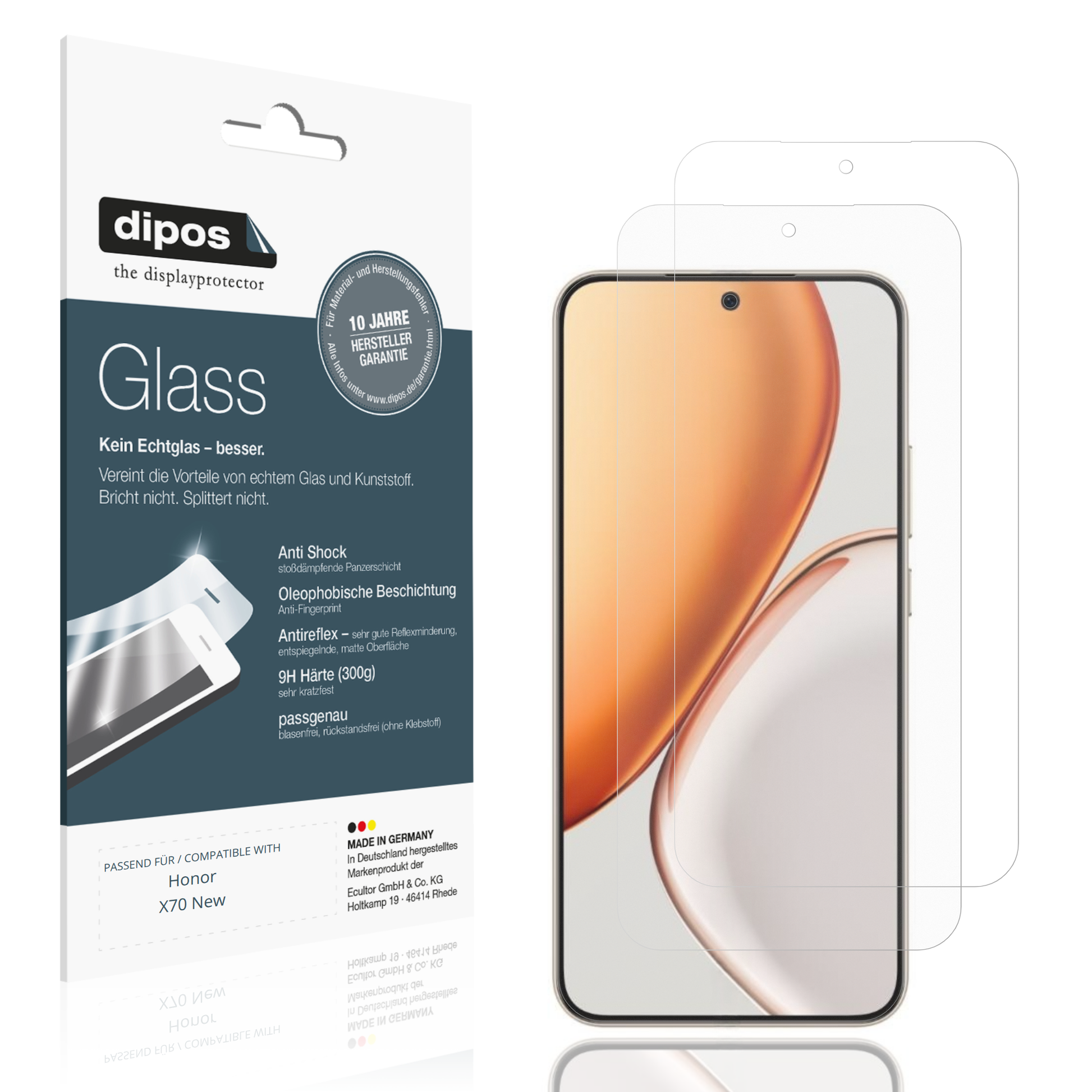 Matte Displayschutzfolie von dipos passend für Honor X70 New, 9H kratzfest und blasenfrei montiert