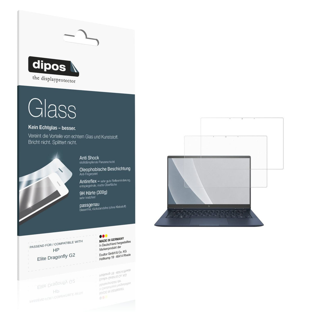 Matte Displayschutzfolie von dipos passend für HP Elite Dragonfly G2, 9H kratzfest und blasenfrei montiert