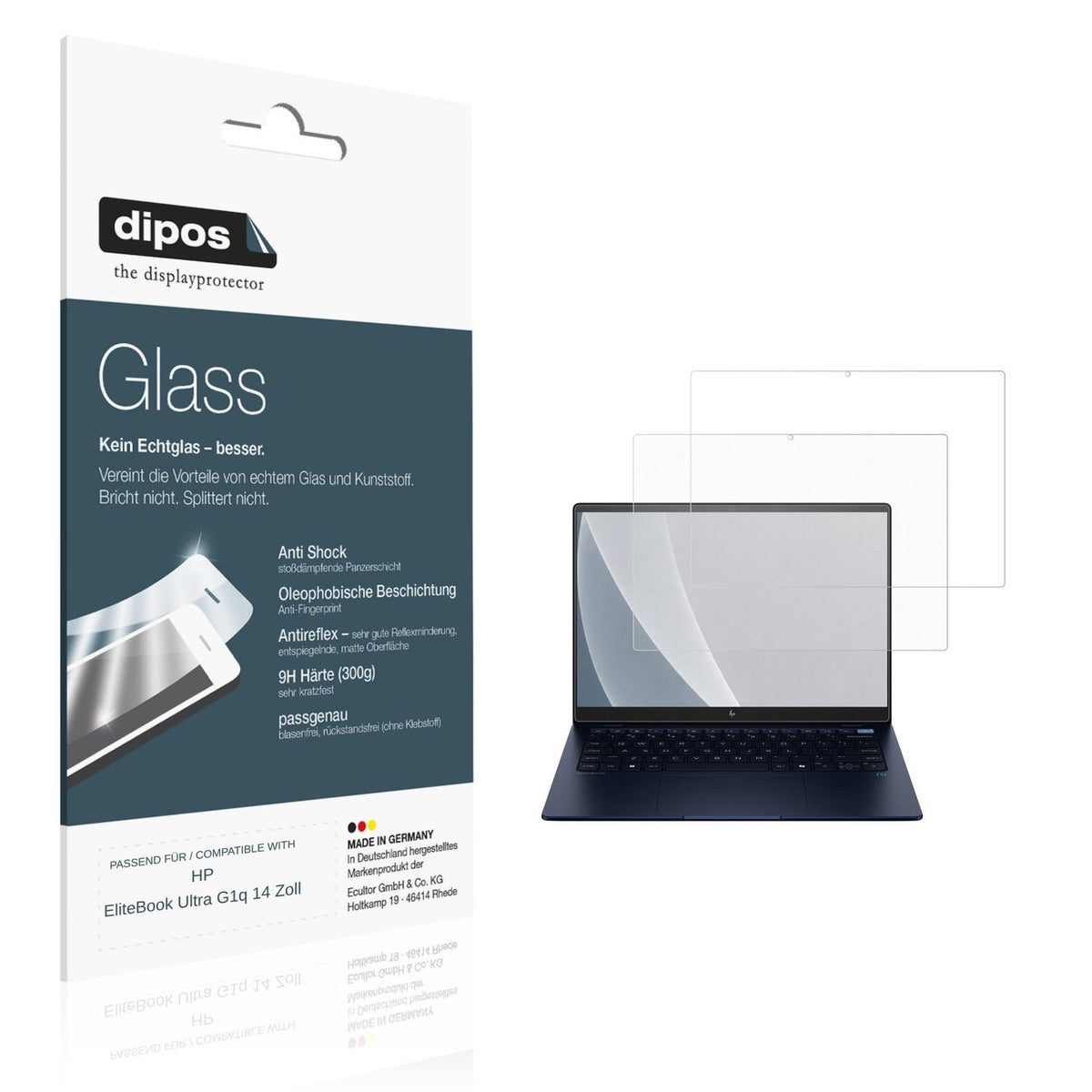 Matte Displayschutzfolie von dipos passend für HP EliteBook Ultra G1q 14 Zoll, 9H kratzfest und blasenfrei montiert