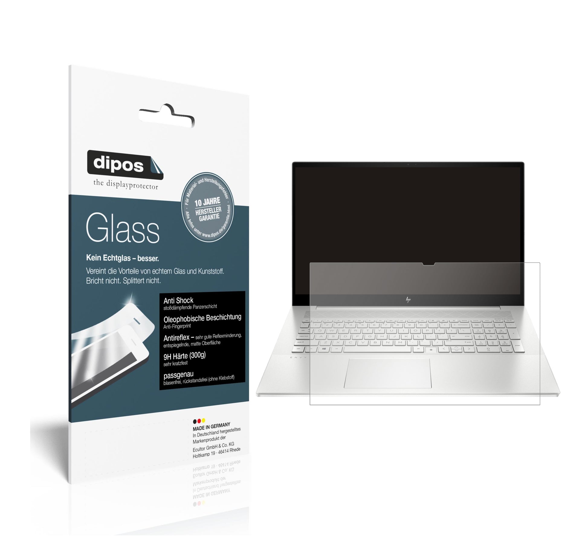 Matte Displayschutzfolie von dipos passend für HP Envy 17-CG1567NG, 9H kratzfest und blasenfrei montiert