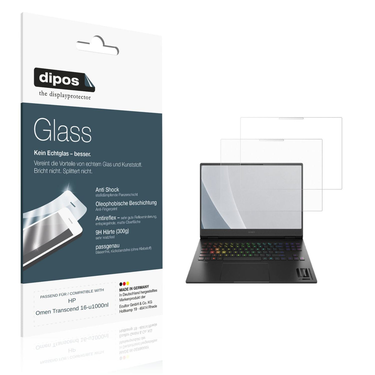 Matte Displayschutzfolie von dipos passend für HP Omen Transcend 16-u1000nl, 9H kratzfest und blasenfrei montiert