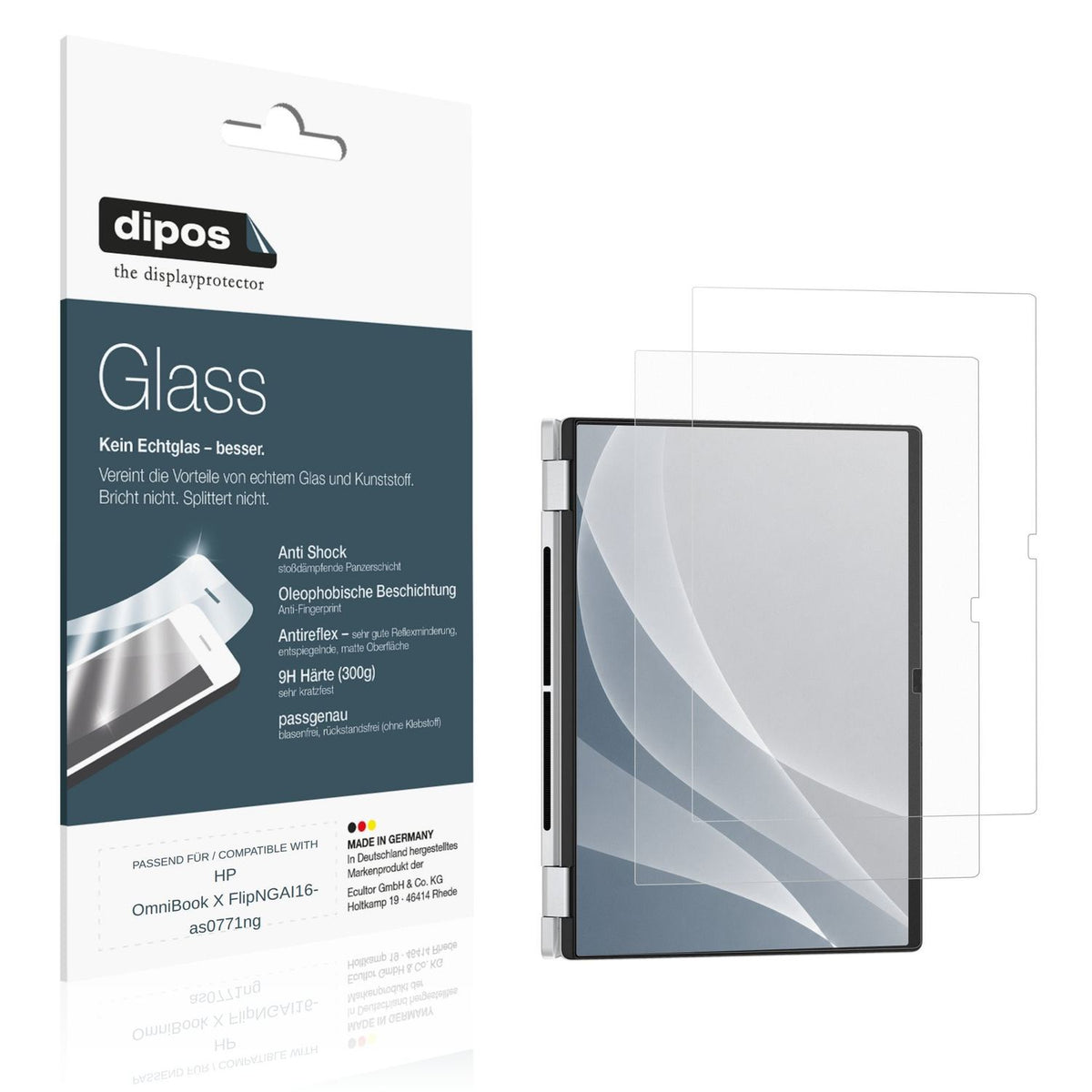 Matte Displayschutzfolie von dipos passend für HP OmniBook X FlipNGAI16-as0771ng, 9H kratzfest und blasenfrei montiert