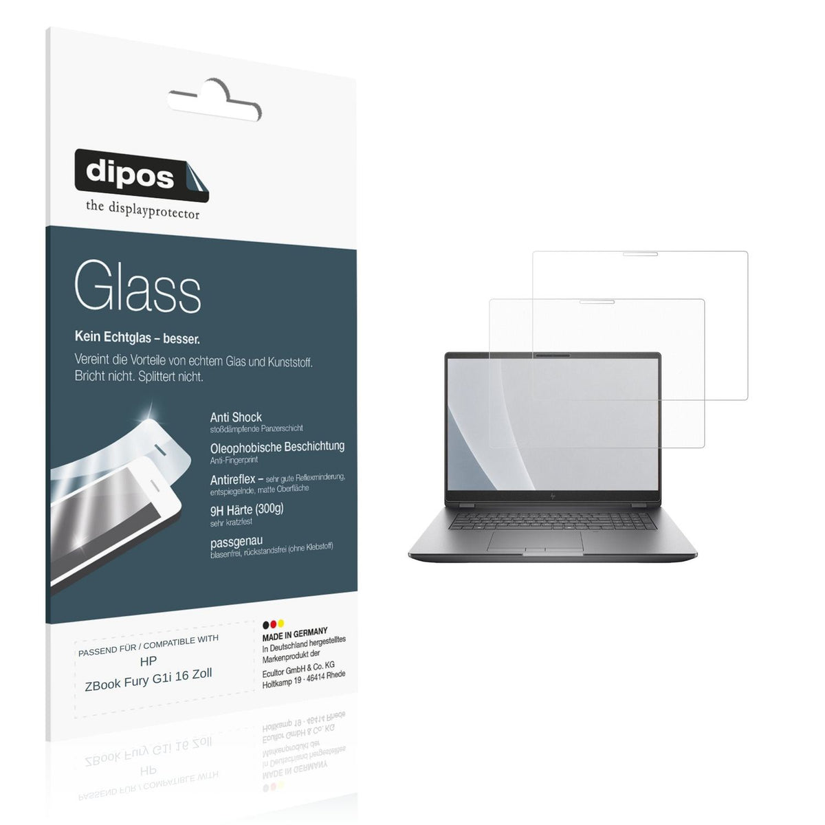 Matte Displayschutzfolie von dipos passend für HP ZBook Fury G1i 16 Zoll, 9H kratzfest und blasenfrei montiert