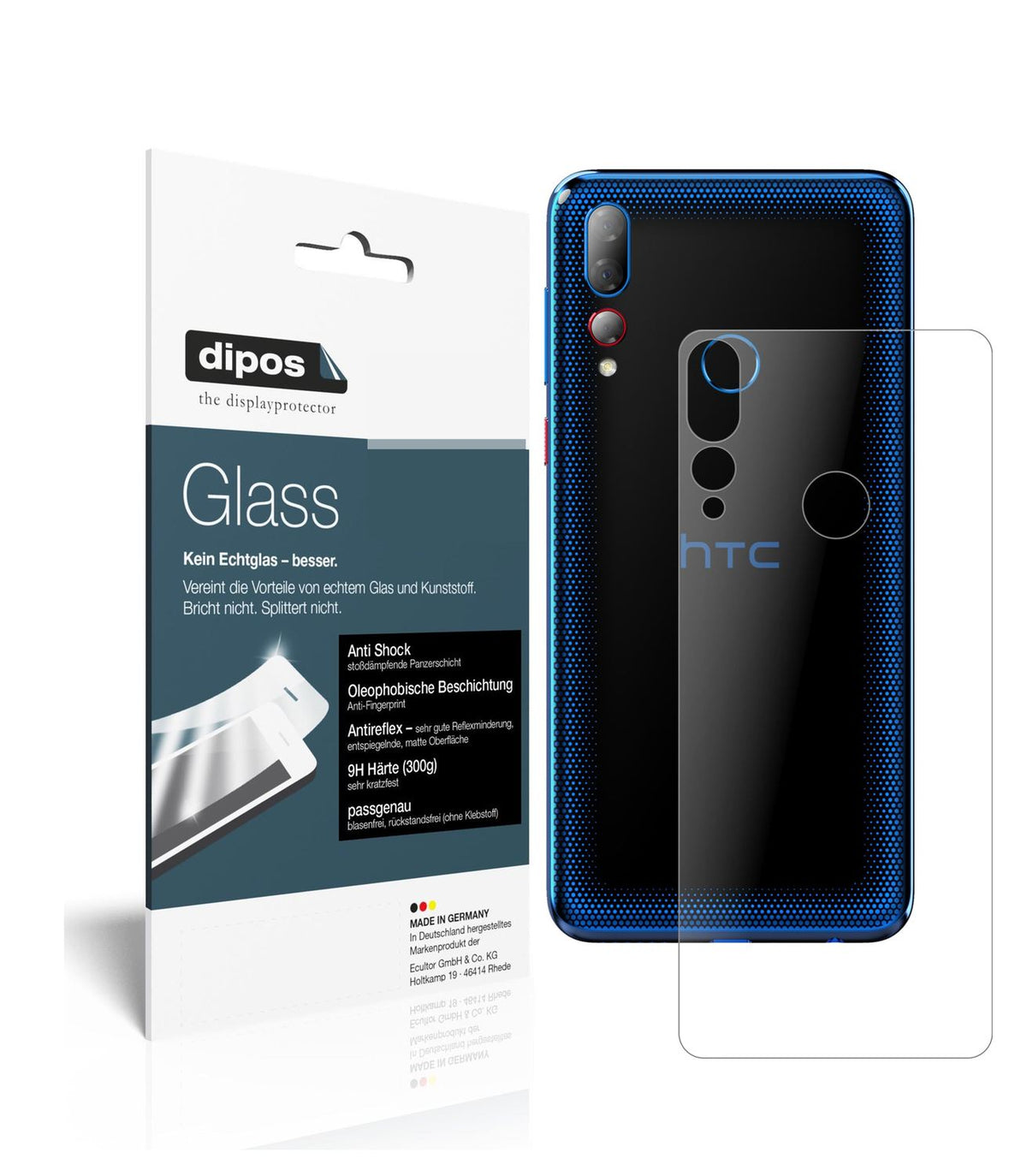 Matte Displayschutzfolie von dipos passend für HTC Desire 19 Plus Rückseite, 9H kratzfest und blasenfrei montiert