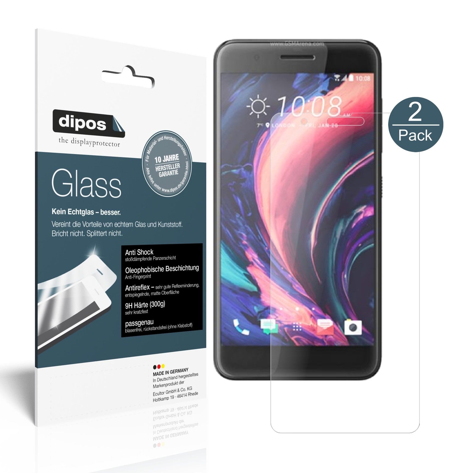 Matte Displayschutzfolie von dipos passend für HTC One X10, 9H kratzfest und blasenfrei montiert