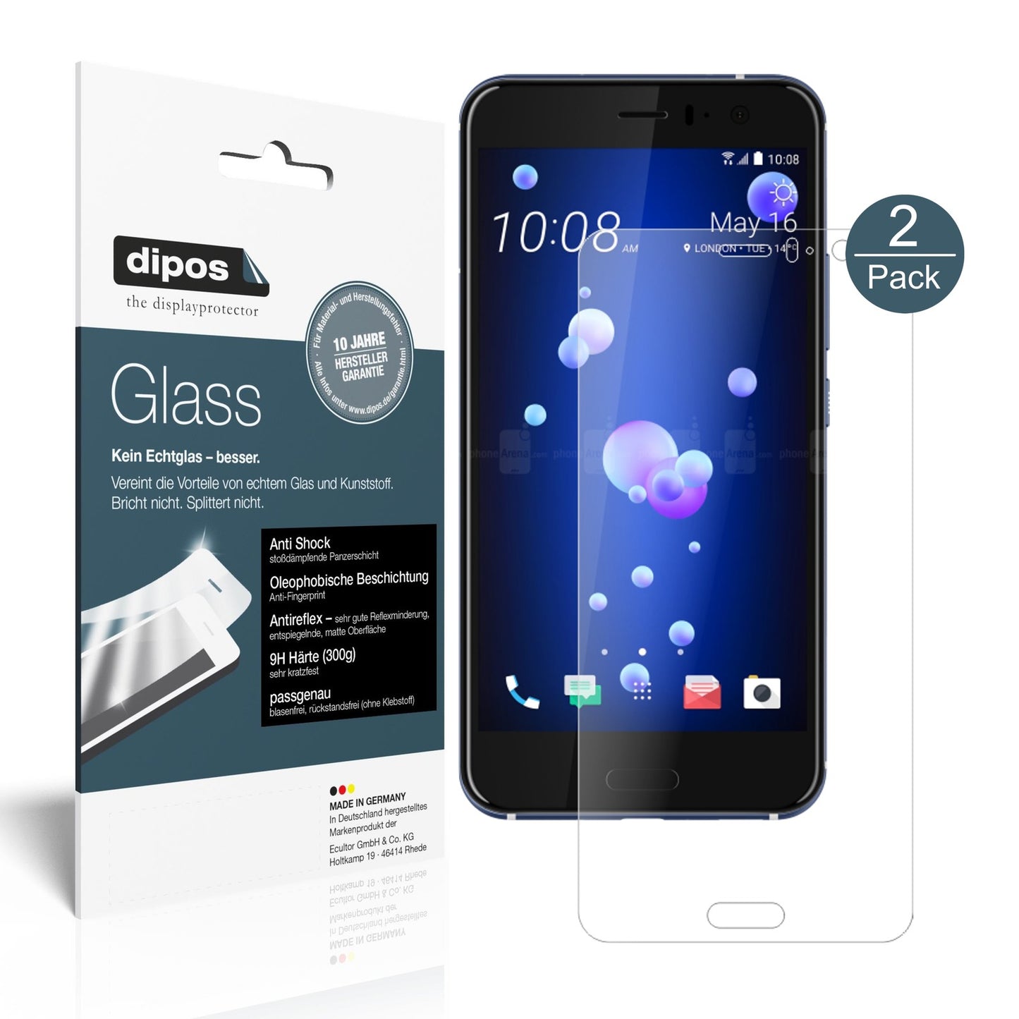 Matte Displayschutzfolie von dipos passend für HTC U11, 9H kratzfest und blasenfrei montiert