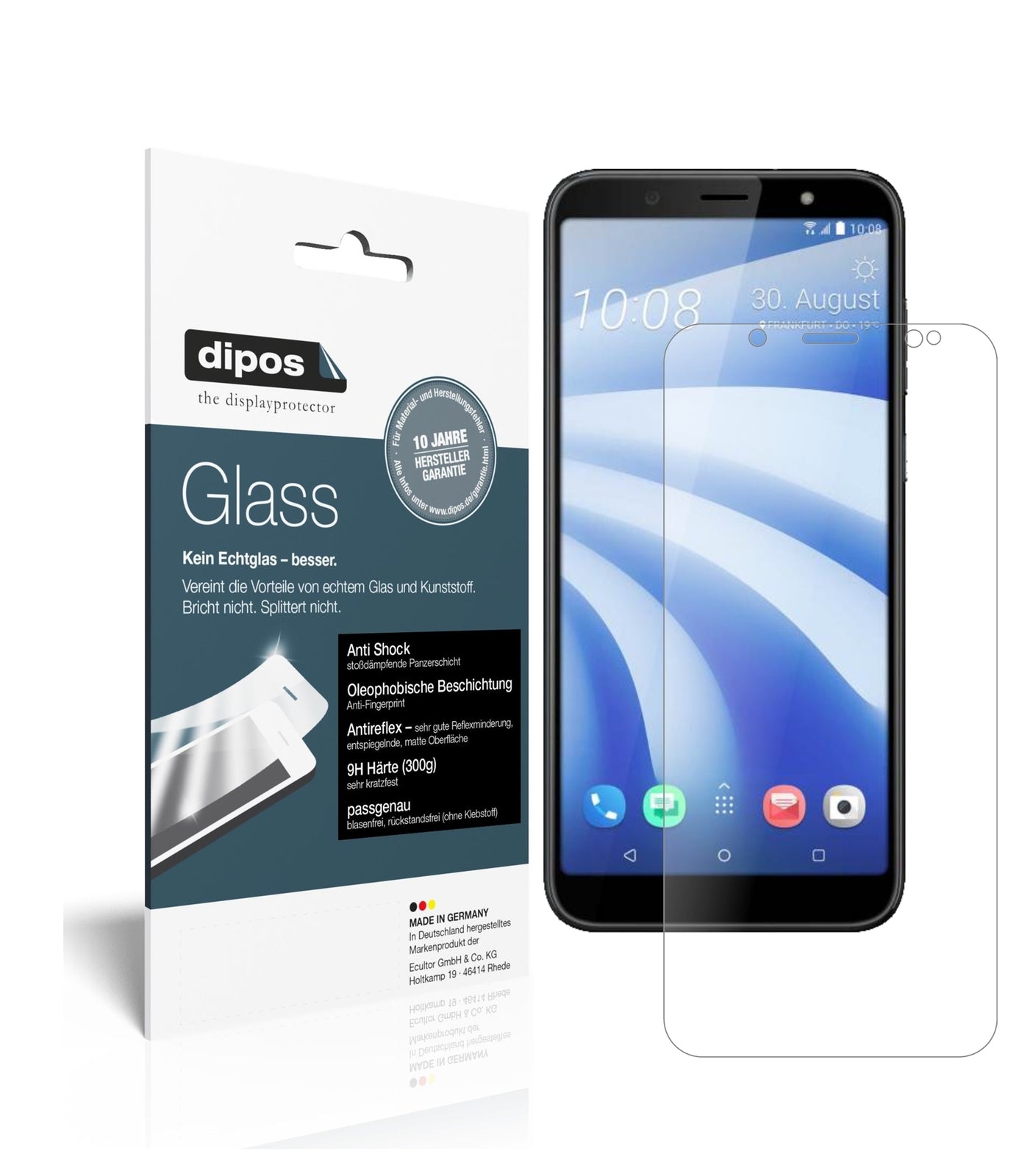 Matte Displayschutzfolie von dipos passend für HTC U12 Life, 9H kratzfest und blasenfrei montiert