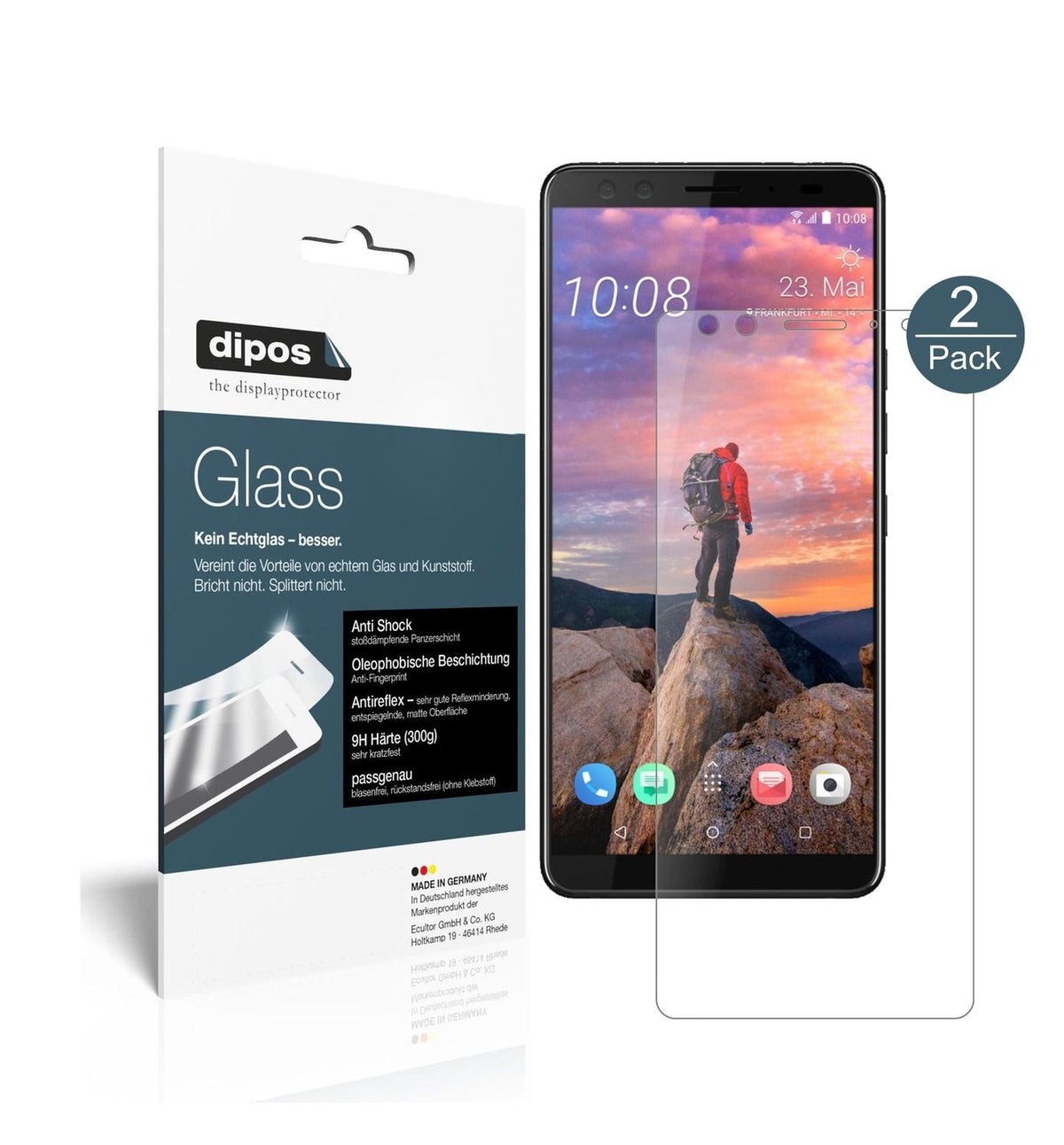 Matte Displayschutzfolie von dipos passend für HTC U12 Plus, 9H kratzfest und blasenfrei montiert