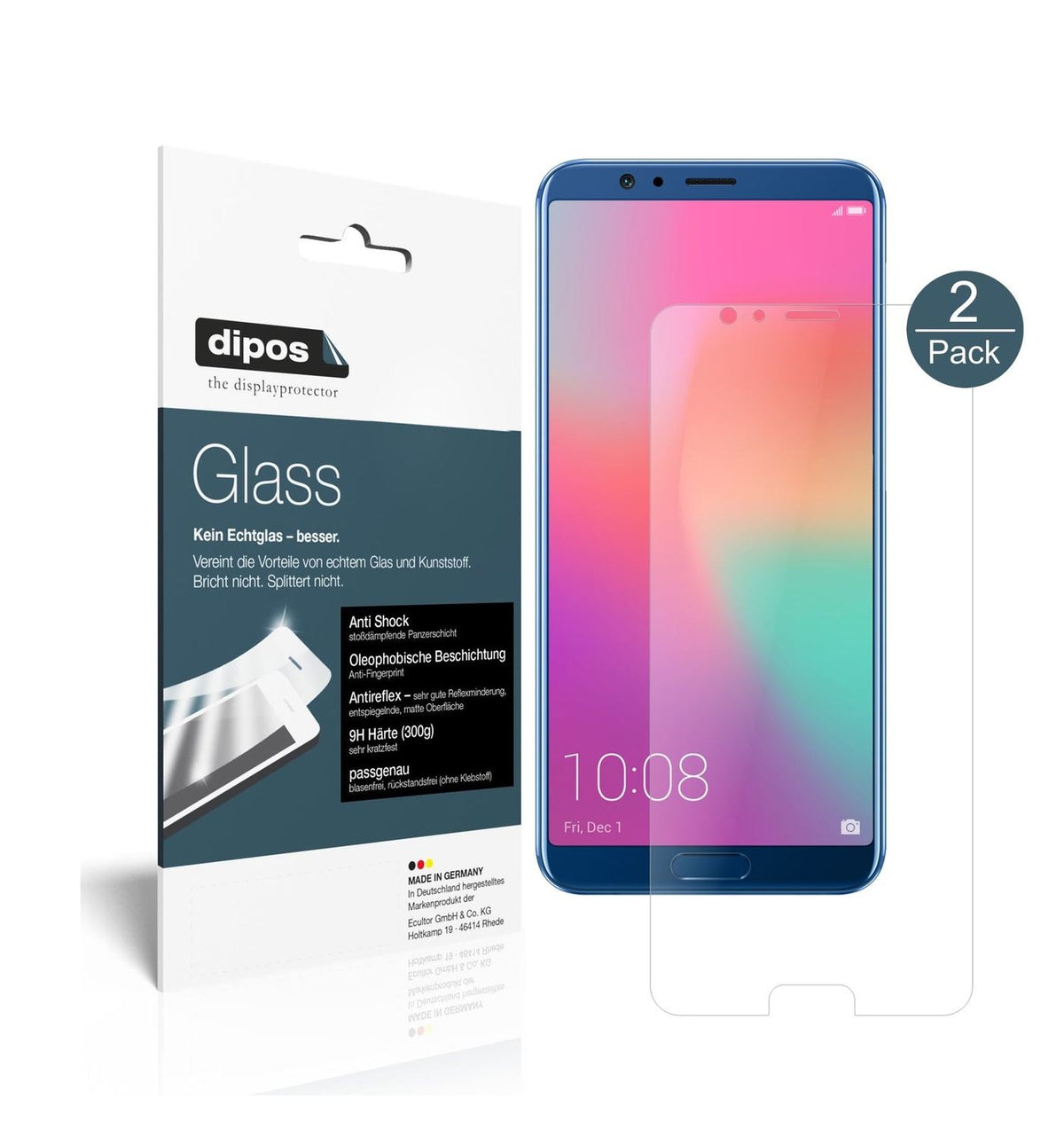 Matte Displayschutzfolie von dipos passend für Huawei Honor View 10, 9H kratzfest und blasenfrei montiert
