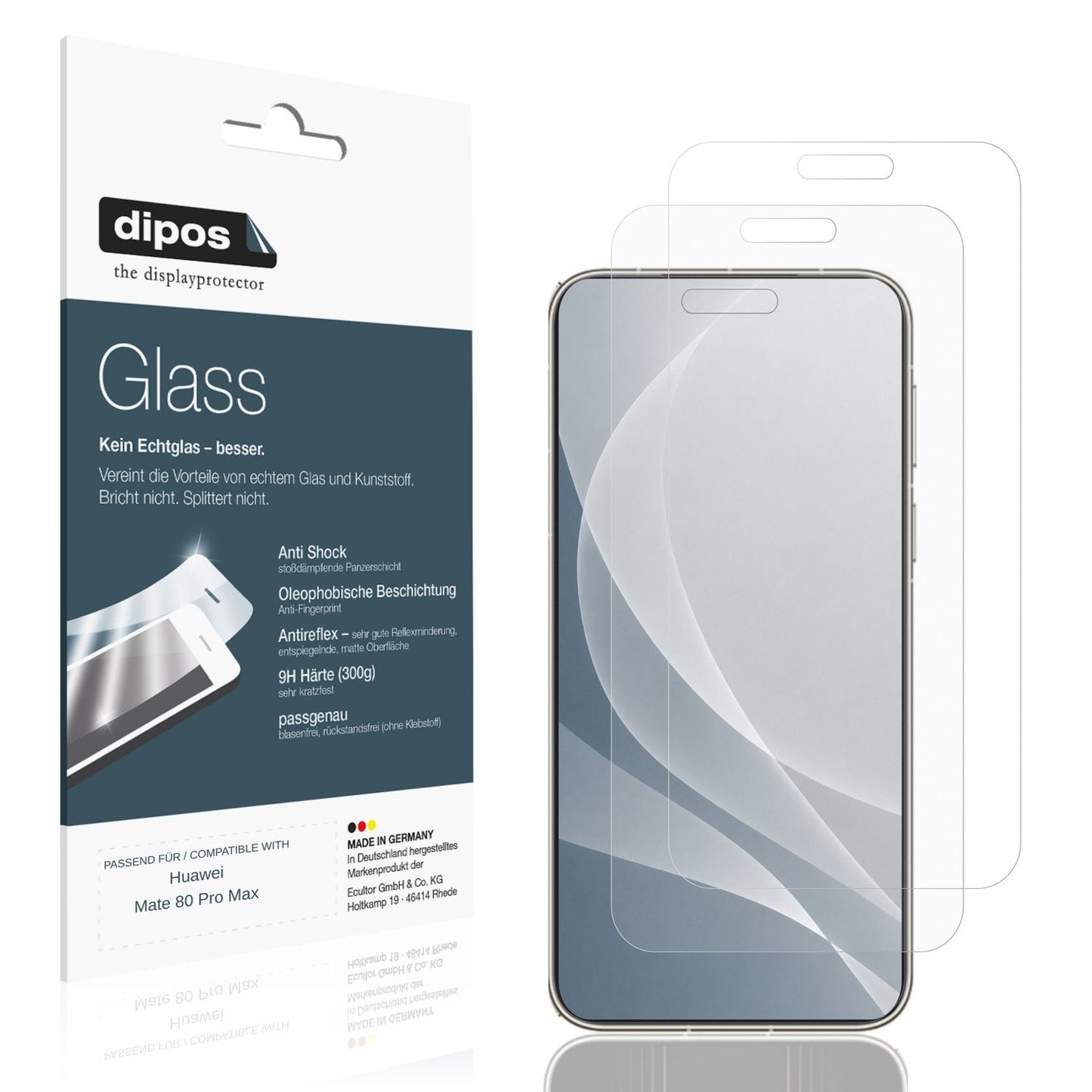 Matte Displayschutzfolie von dipos passend für Huawei Mate 80 Pro Max, 9H kratzfest und blasenfrei montiert