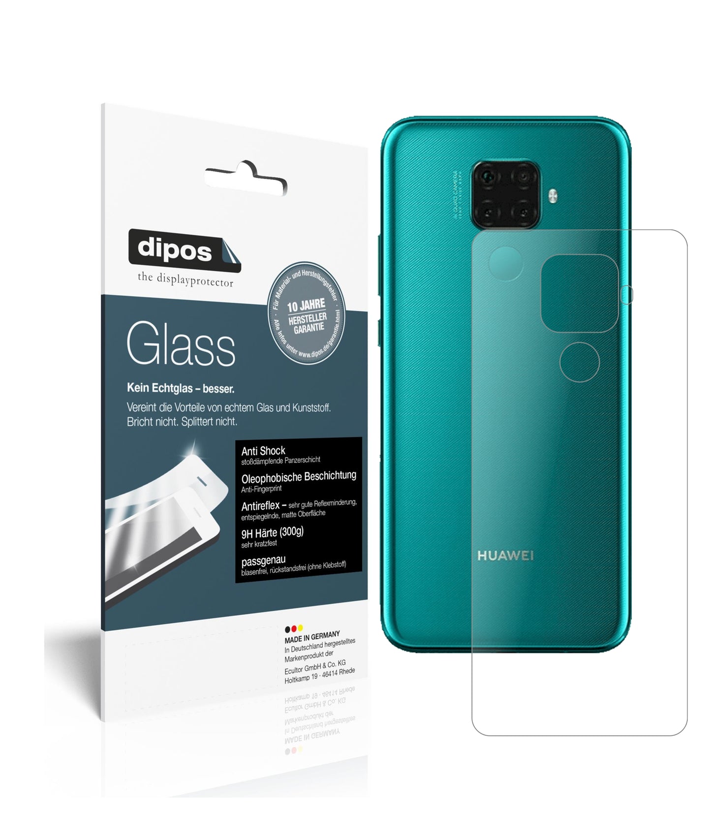Matte Displayschutzfolie von dipos passend für Huawei nova 5i Pro Rückseite, 9H kratzfest und blasenfrei montiert