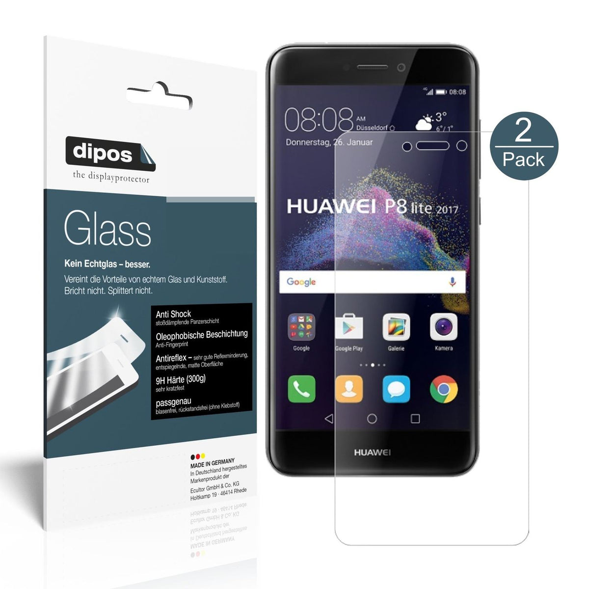 Matte Displayschutzfolie von dipos passend für Huawei P8 Lite2017, 9H kratzfest und blasenfrei montiert