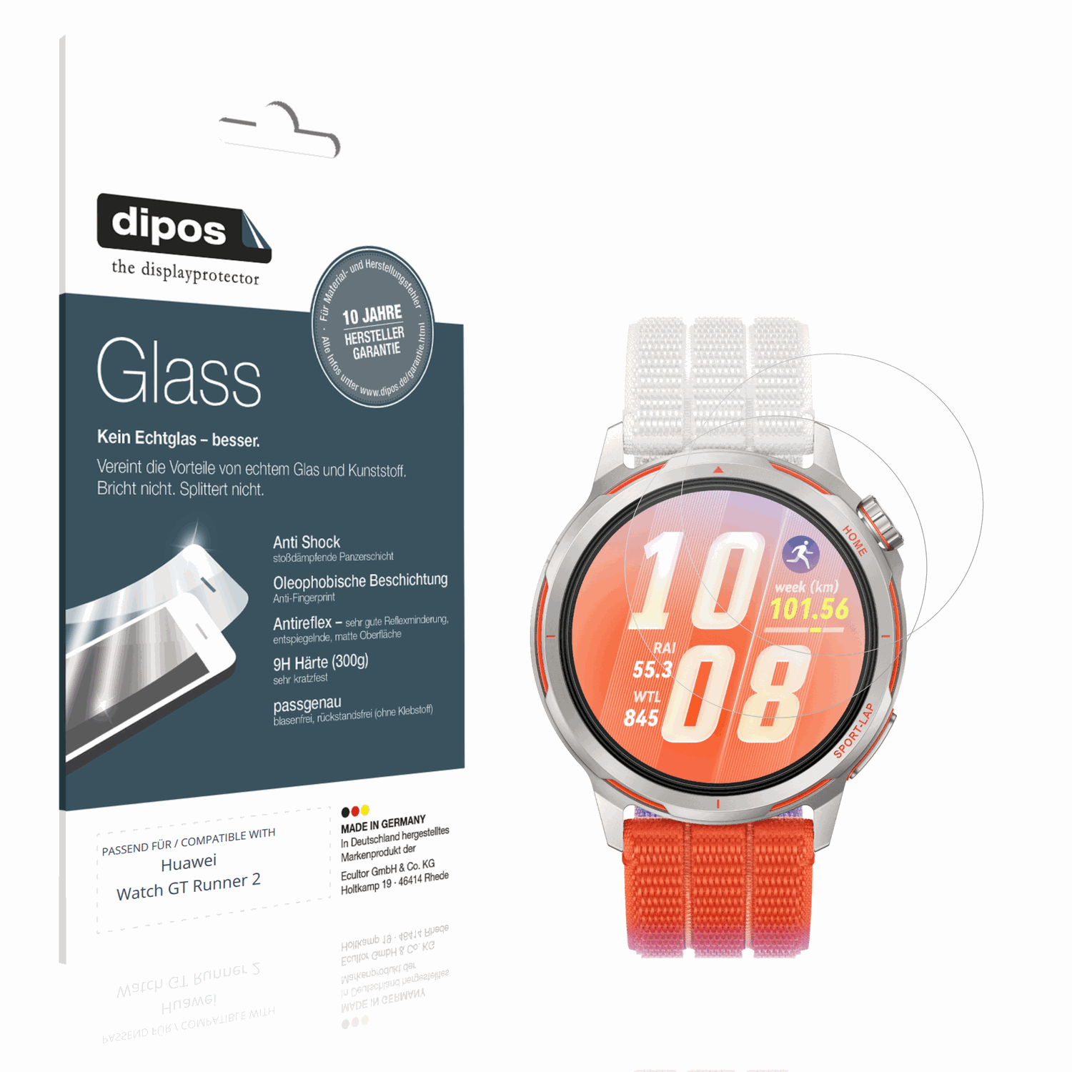 Matte Displayschutzfolie von dipos passend für Huawei Watch GT Runner 2, 9H kratzfest und blasenfrei montiert