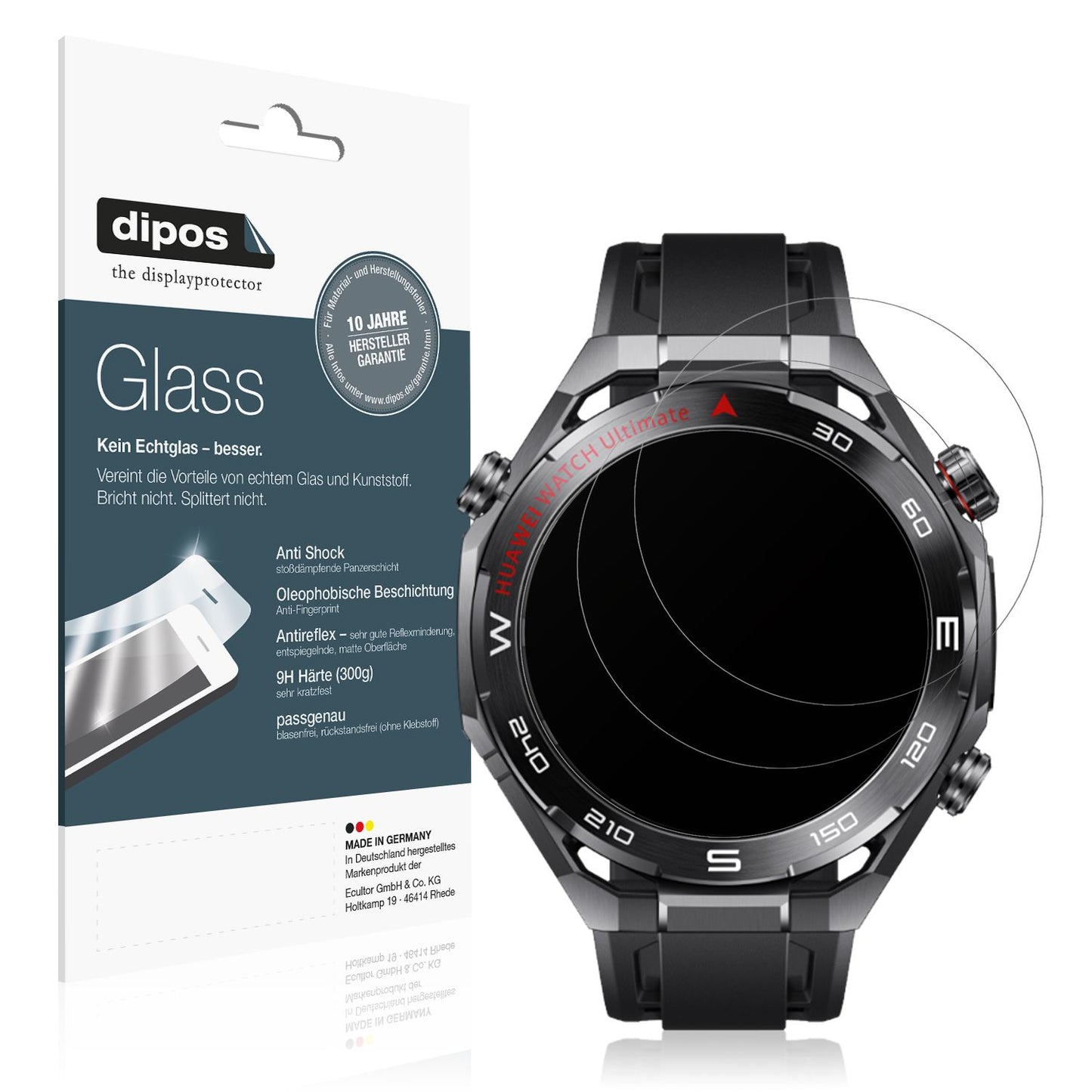 Matte Displayschutzfolie von dipos passend für Huawei Watch Ultimate 2 Black, 9H kratzfest und blasenfrei montiert