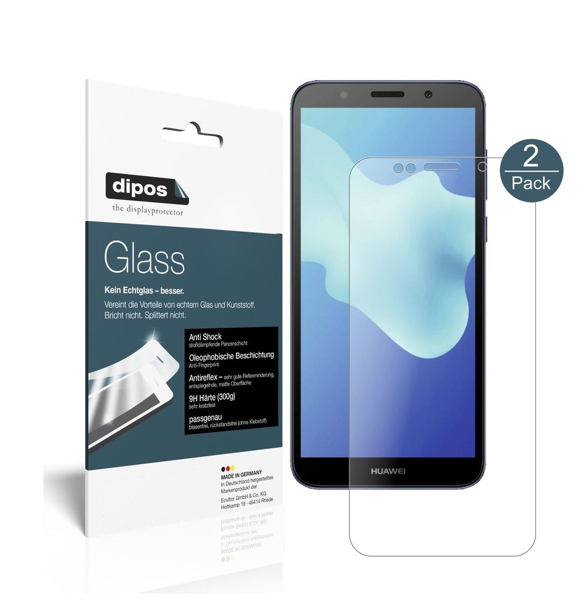 Matte Displayschutzfolie von dipos passend für Huawei Y5 2018, 9H kratzfest und blasenfrei montiert