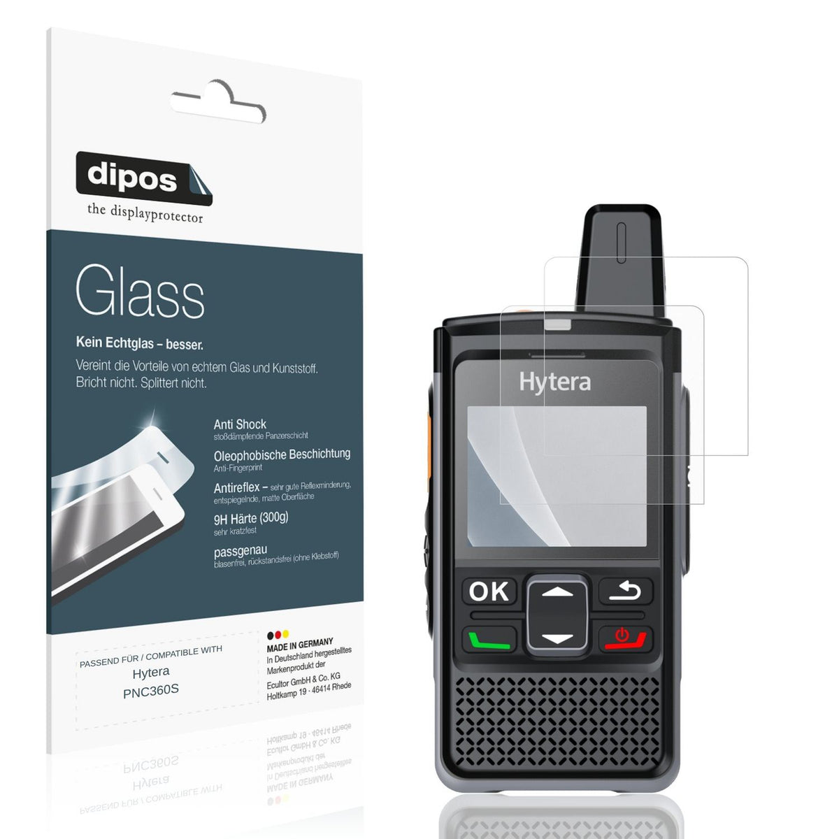 Matte Displayschutzfolie von dipos passend f�r Hytera PNC360S, 9H kratzfest und blasenfrei montiert